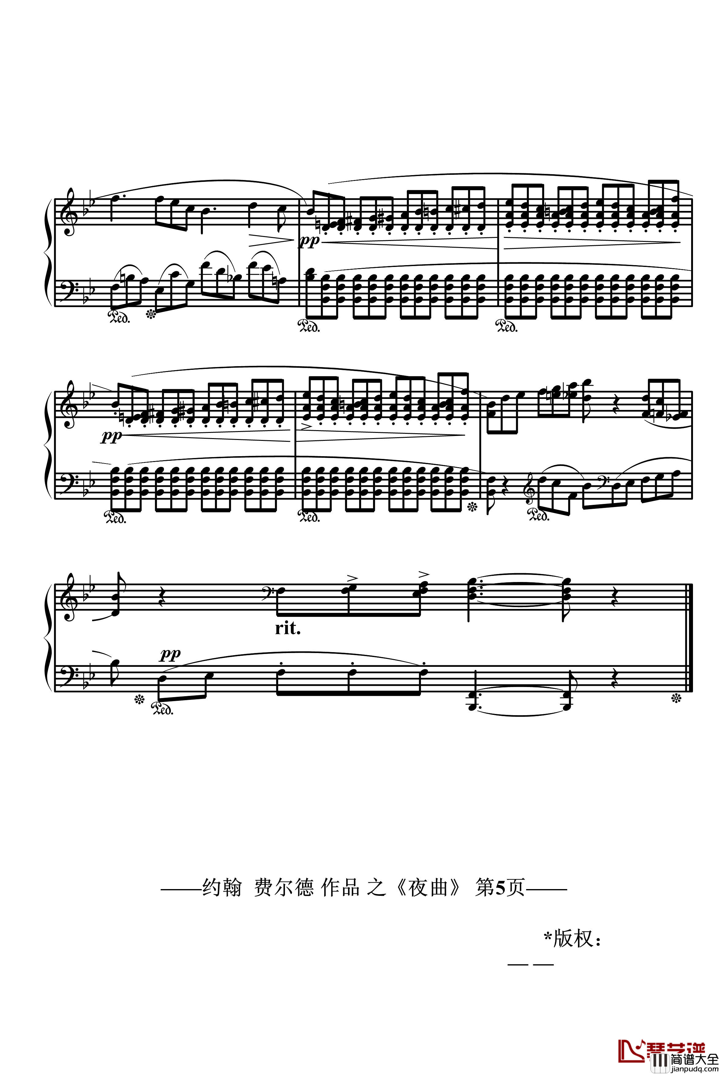 夜曲钢琴谱_约翰·费尔德