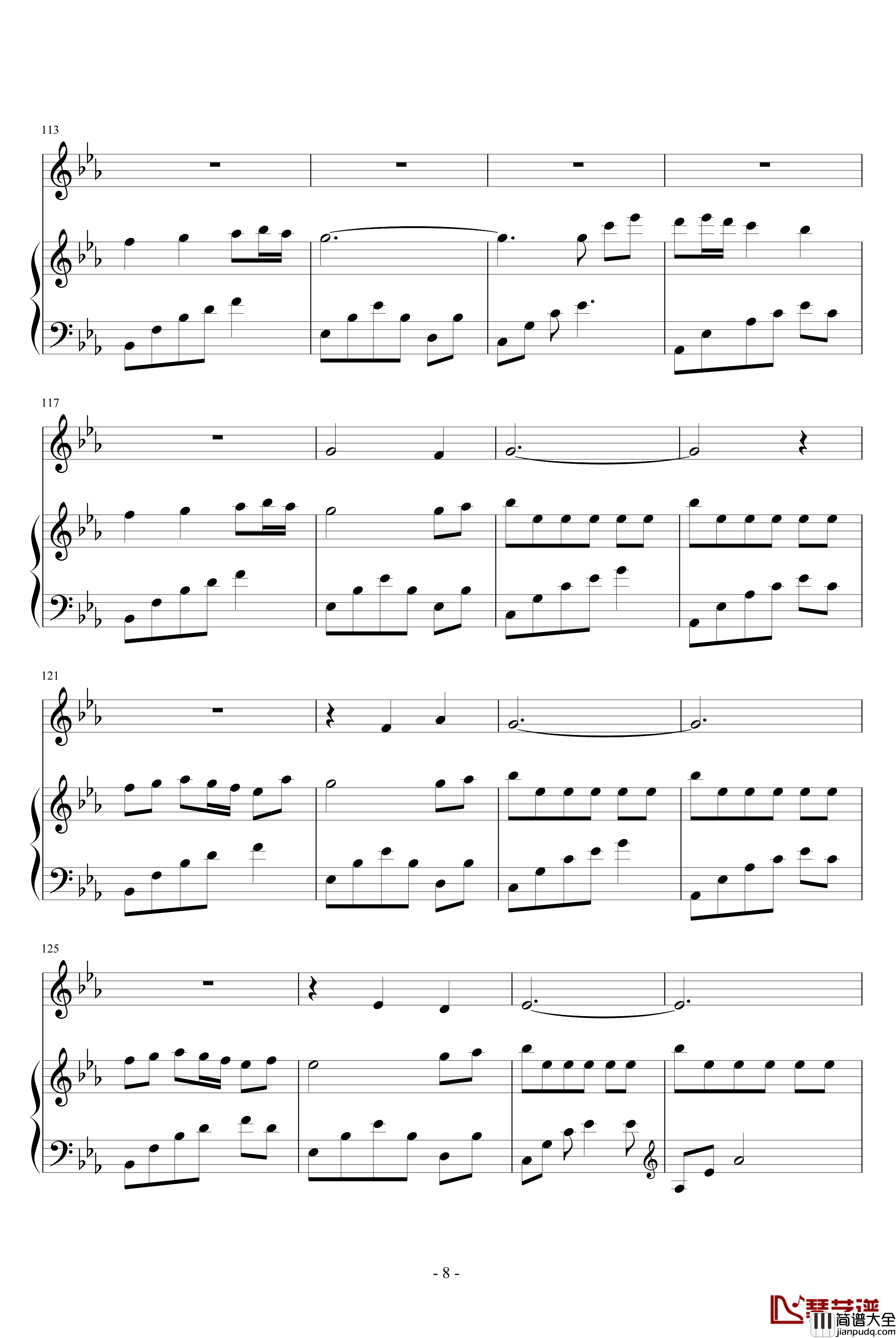 微笑的弧度钢琴谱_动漫影视_颗猫饼乾_silent_love