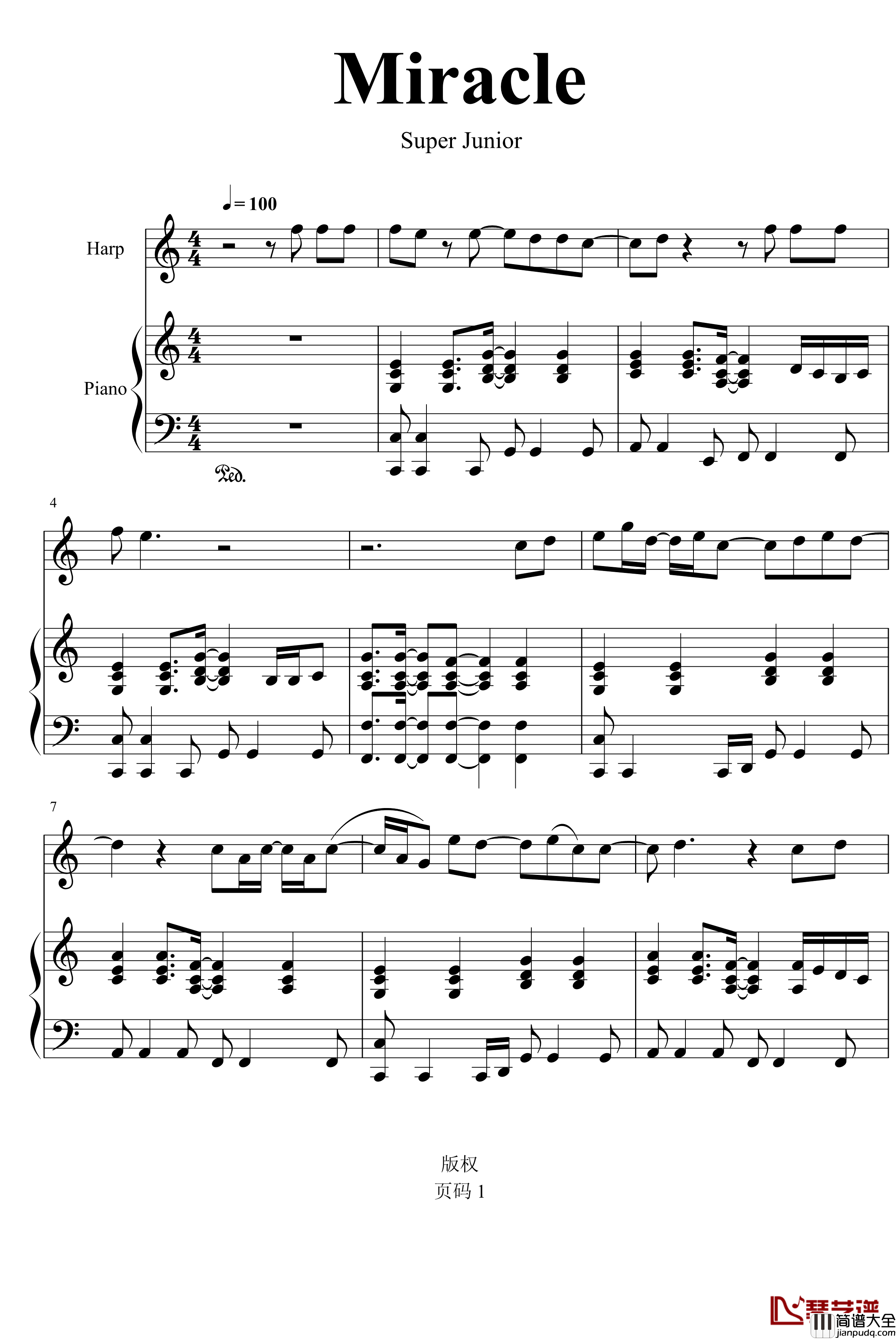 Miracle钢琴谱_Super_Junior