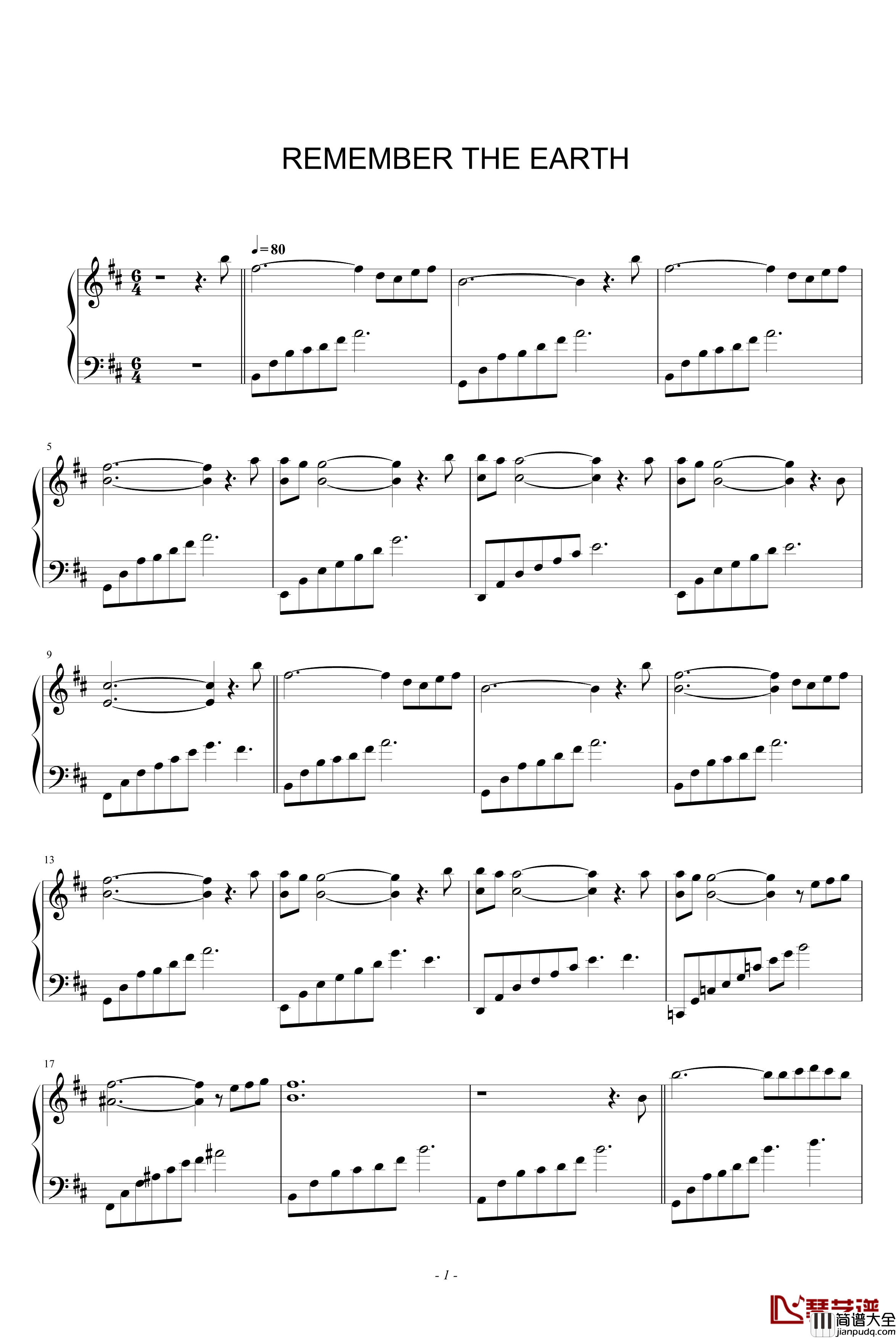 Remember_the_Earth钢琴谱_Higgins