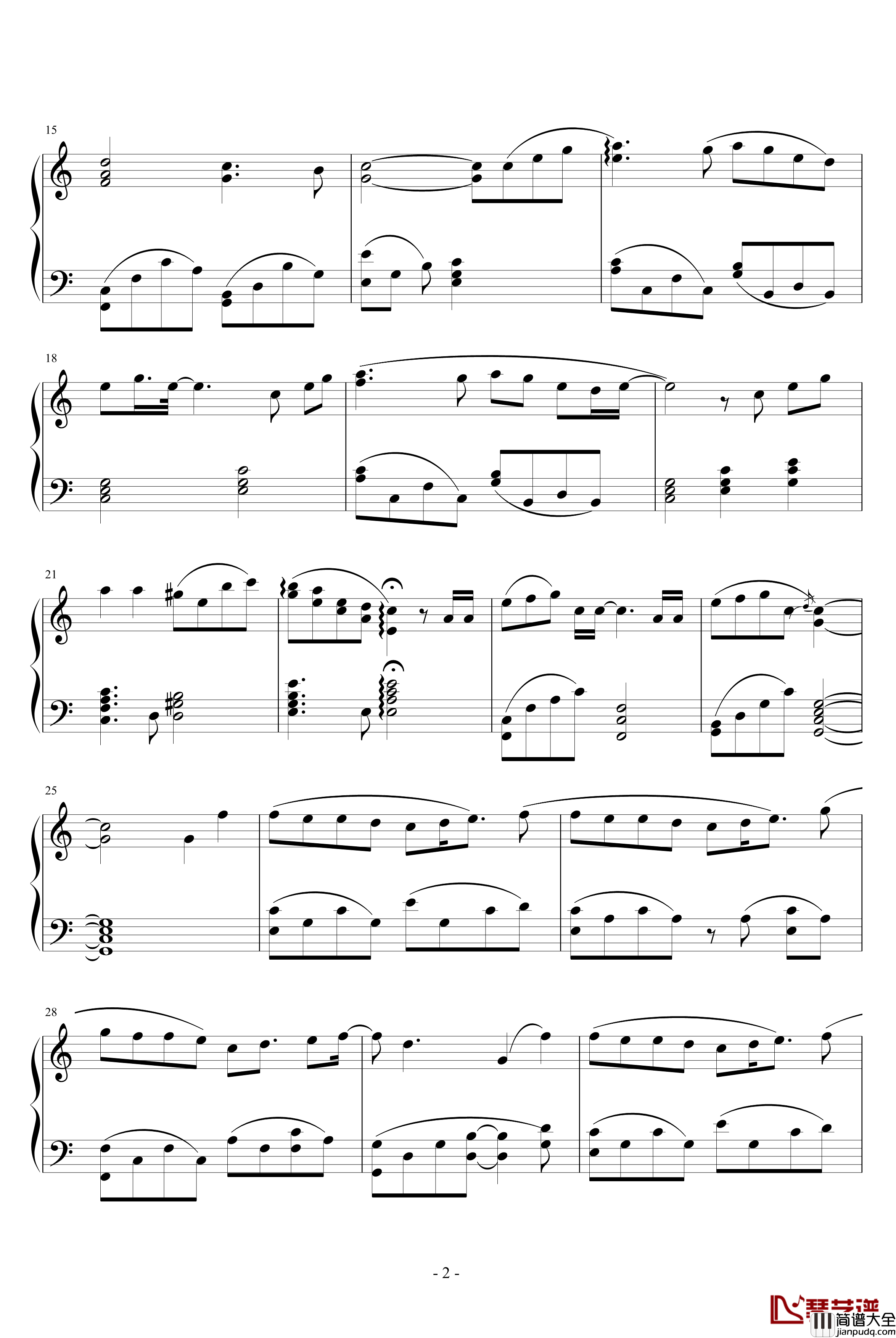 原谅钢琴谱_张玉华