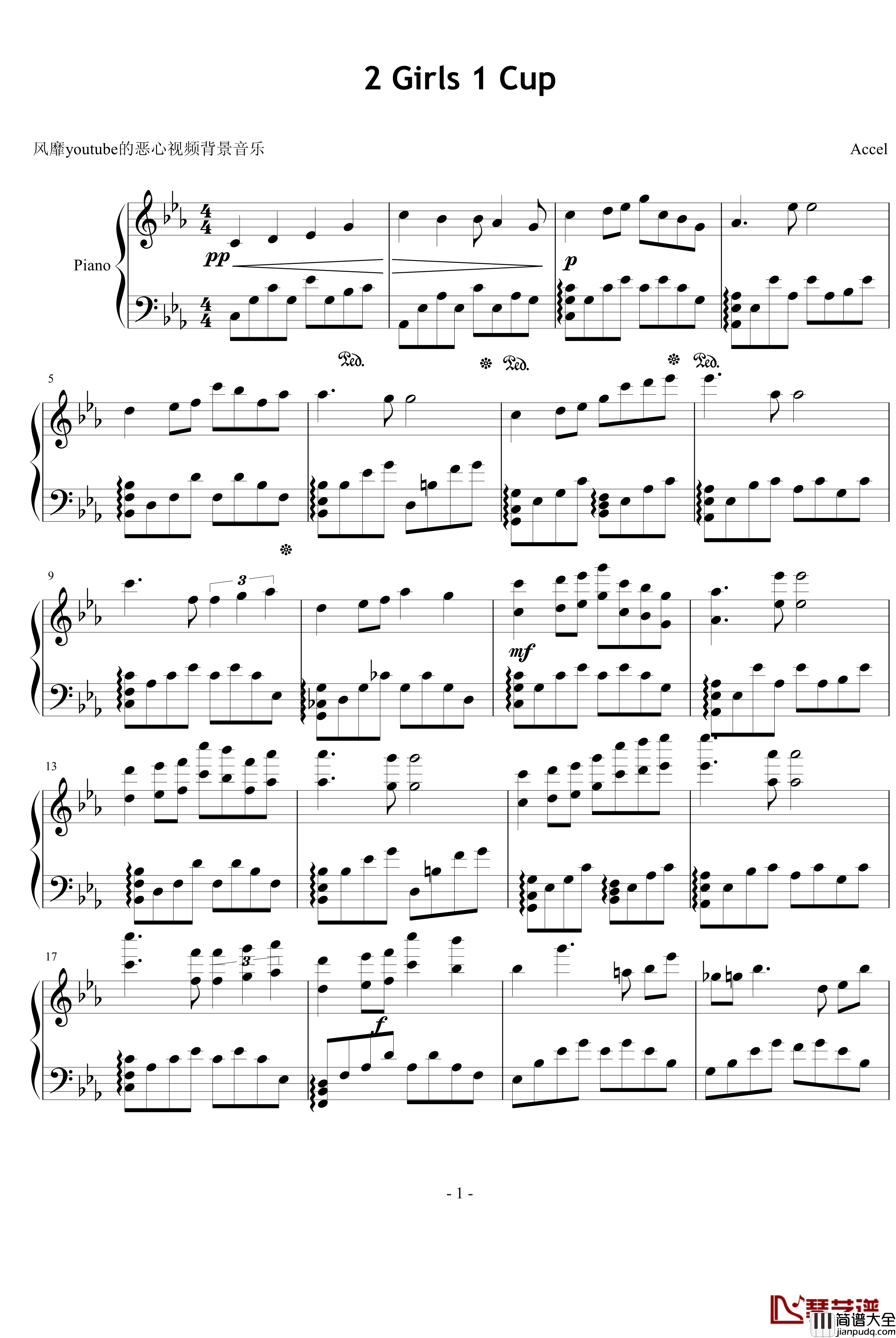 2_Girls_1_Cup钢琴谱_恶心视频背景音乐_舞剧其他