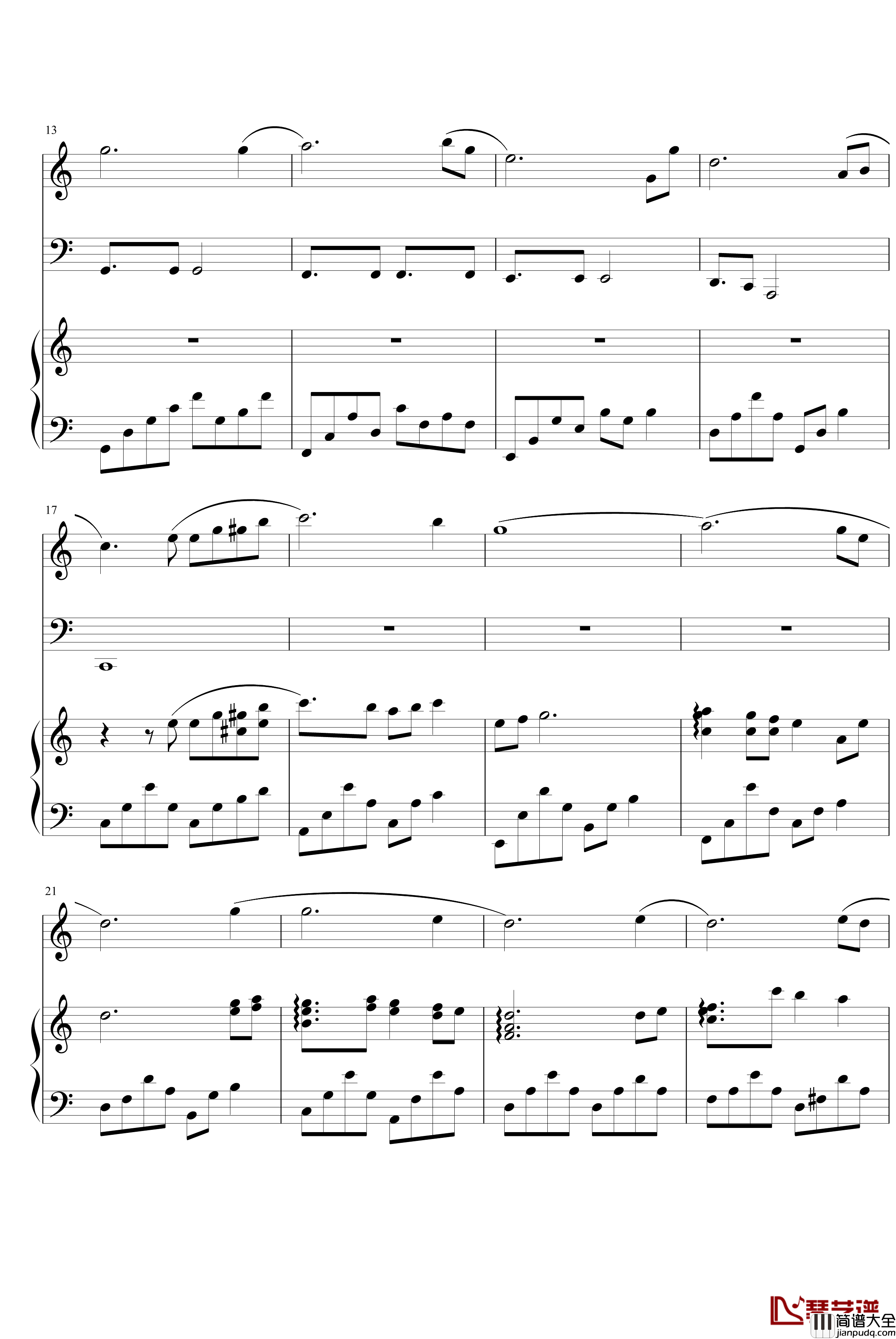 在水一方钢琴谱_半谱_邓丽君