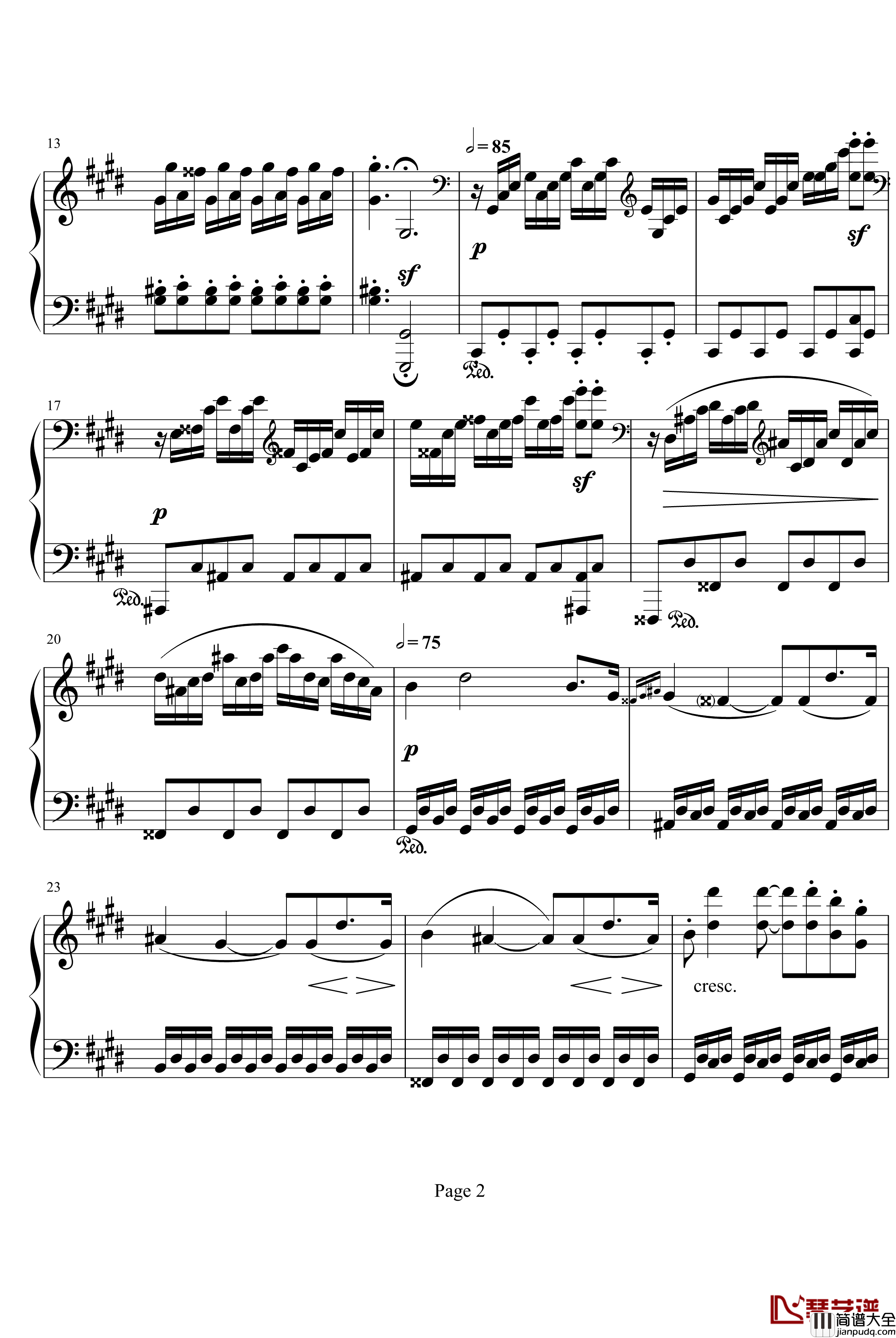 月光奏明曲钢琴谱_作品27之2_贝多芬_beethoven