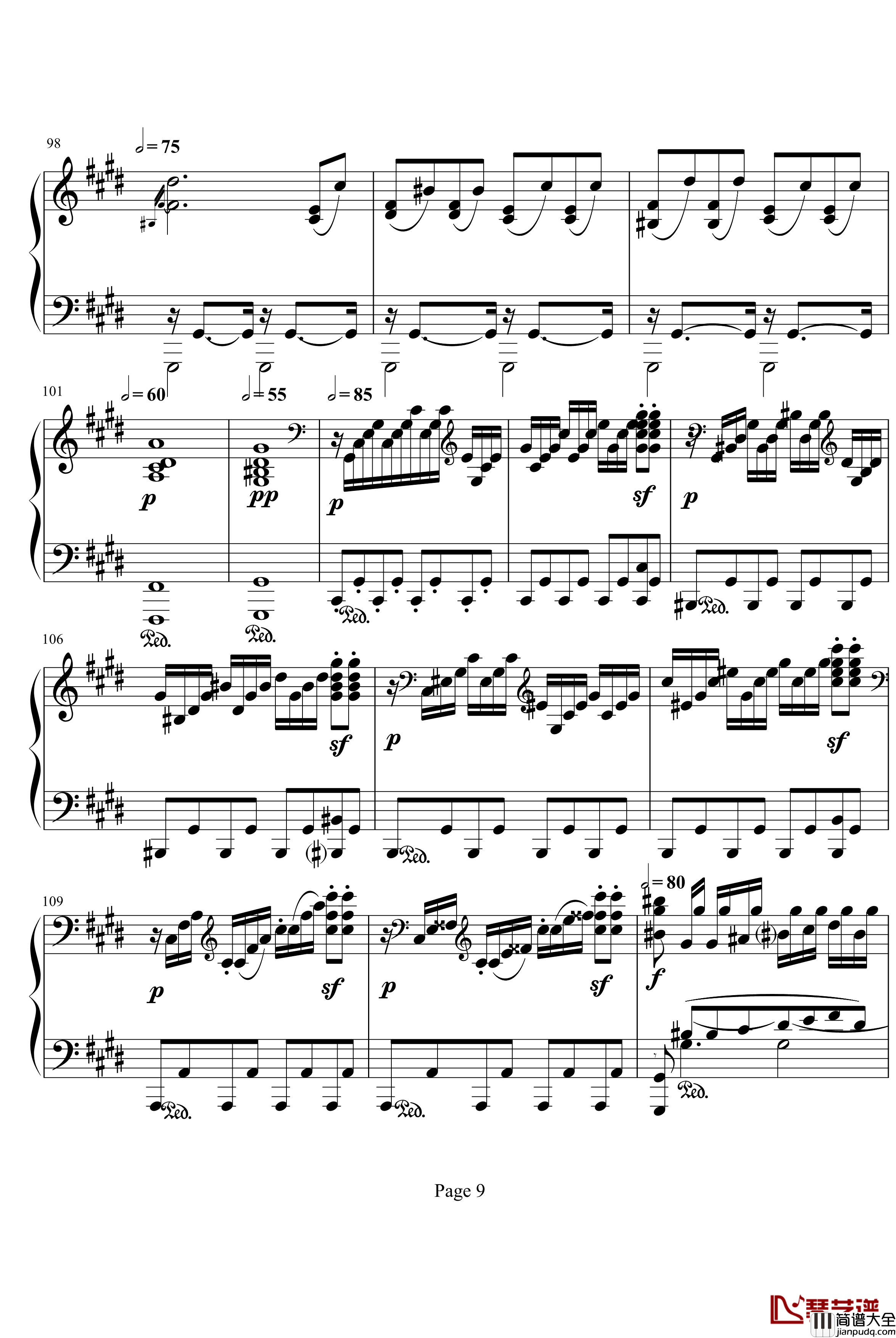 月光奏明曲钢琴谱_作品27之2_贝多芬_beethoven