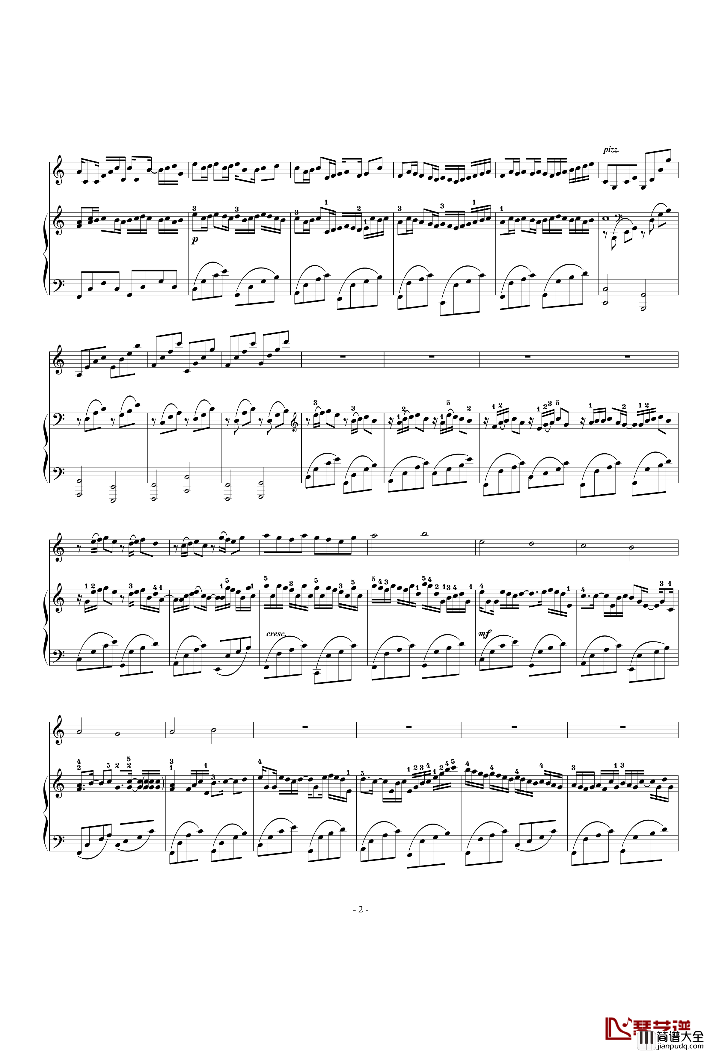 卡农_小提琴&钢琴钢琴谱_camellia修改版_帕赫贝尔_Pachelbel