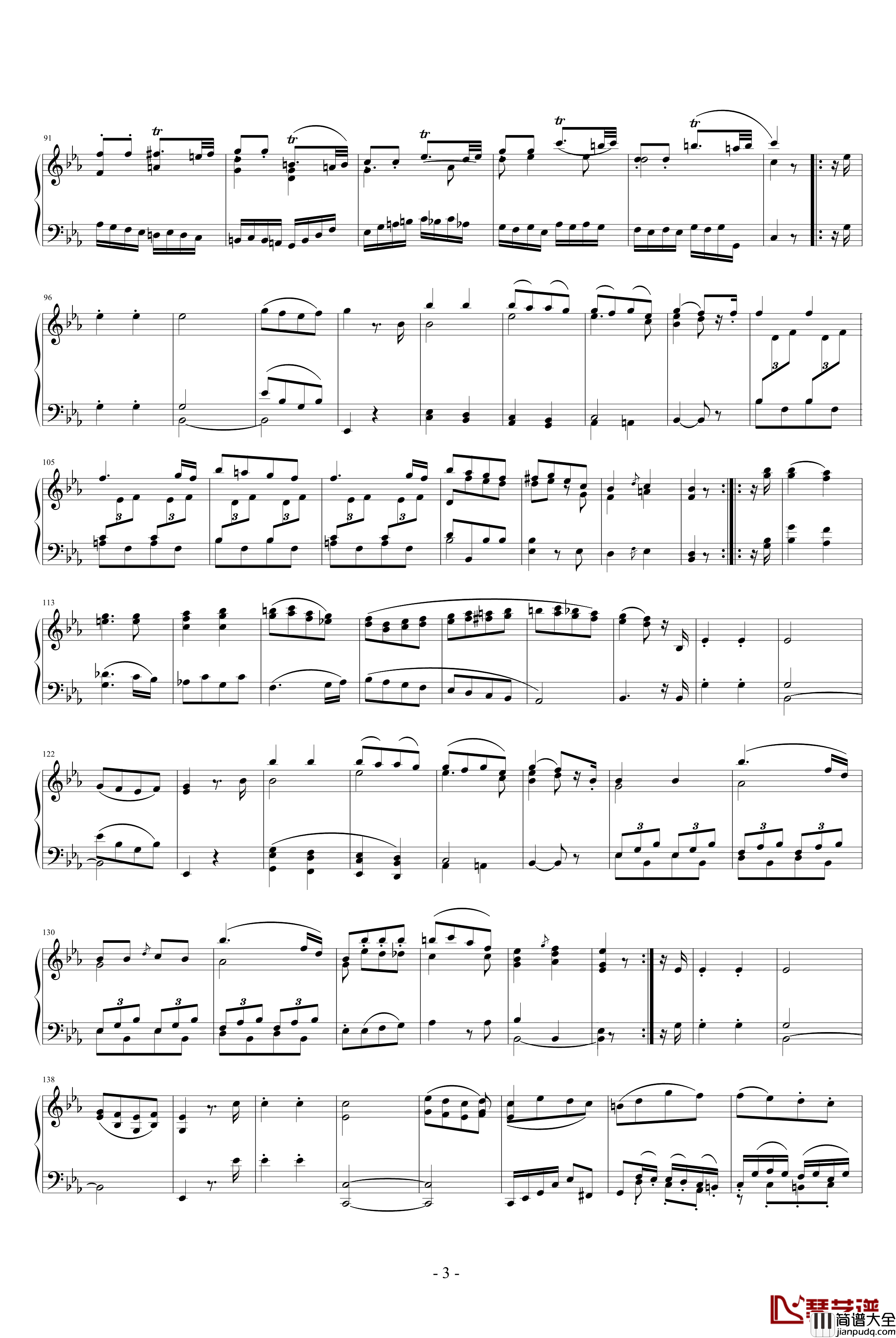 弦乐四重奏K406终乐章钢琴谱_莫扎特