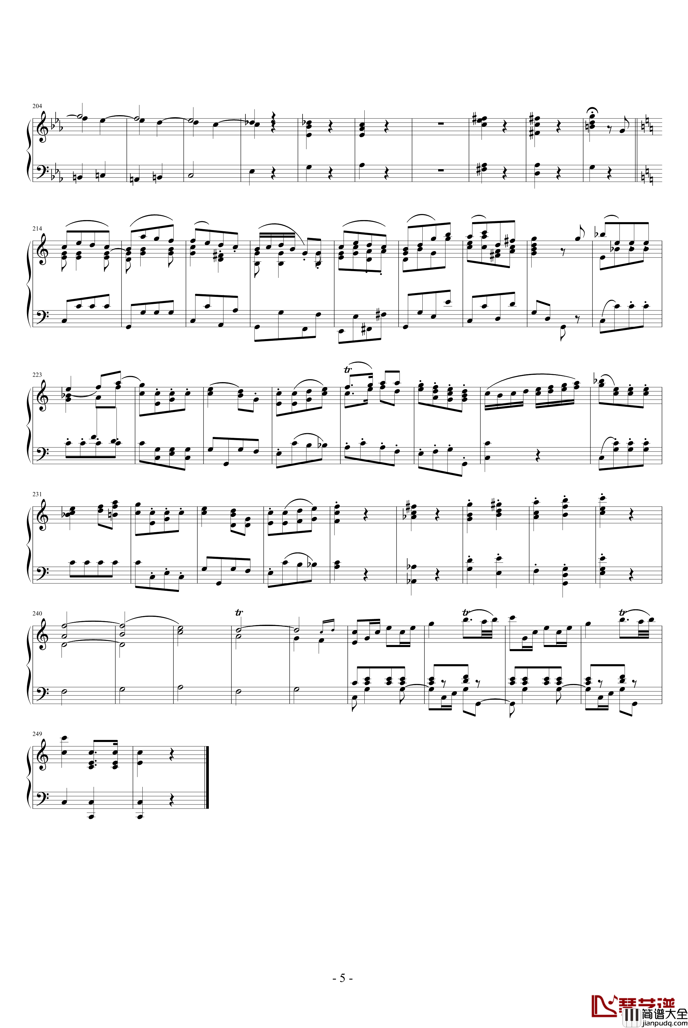 弦乐四重奏K406终乐章钢琴谱_莫扎特