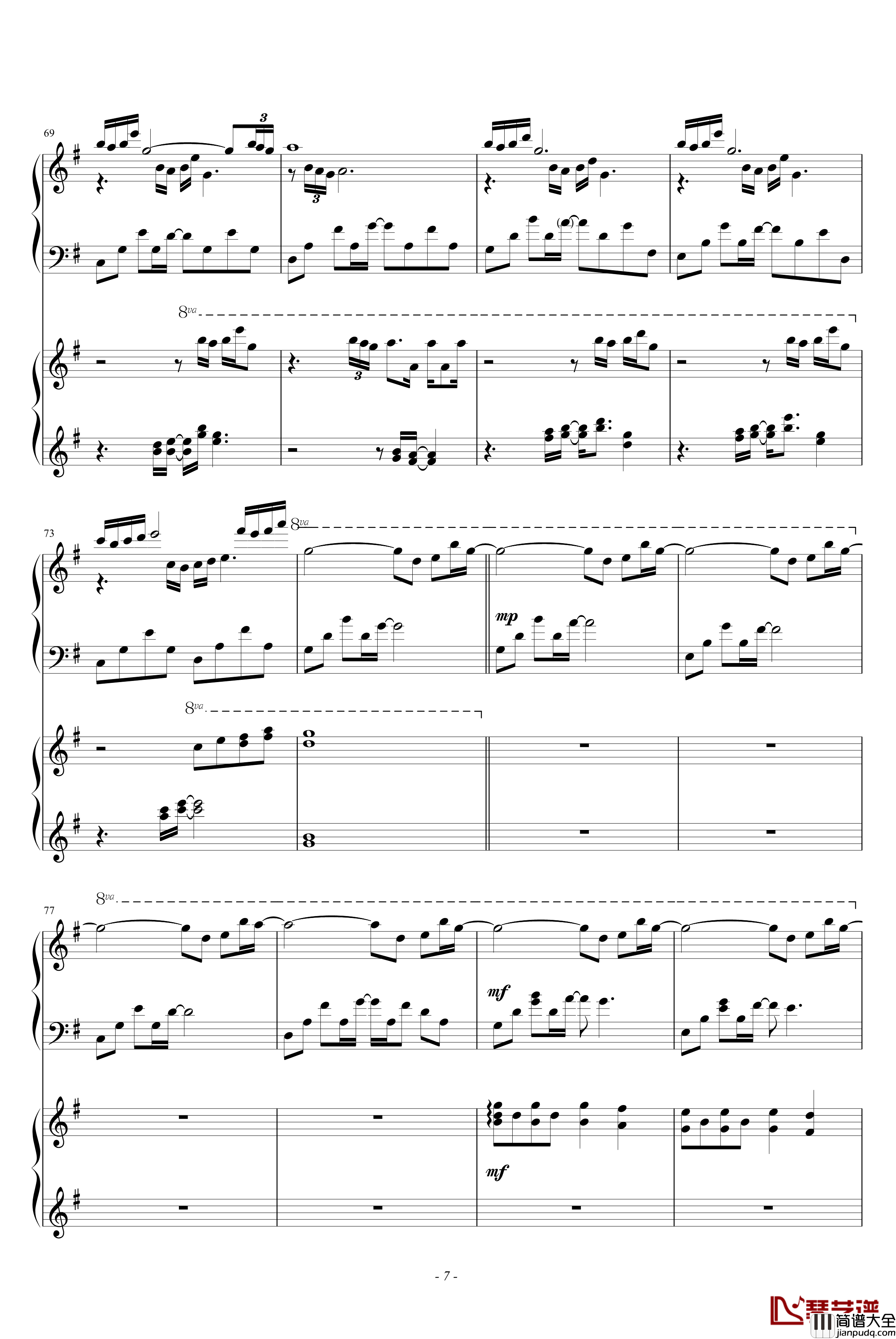 时光印记钢琴谱_双钢琴_Alex