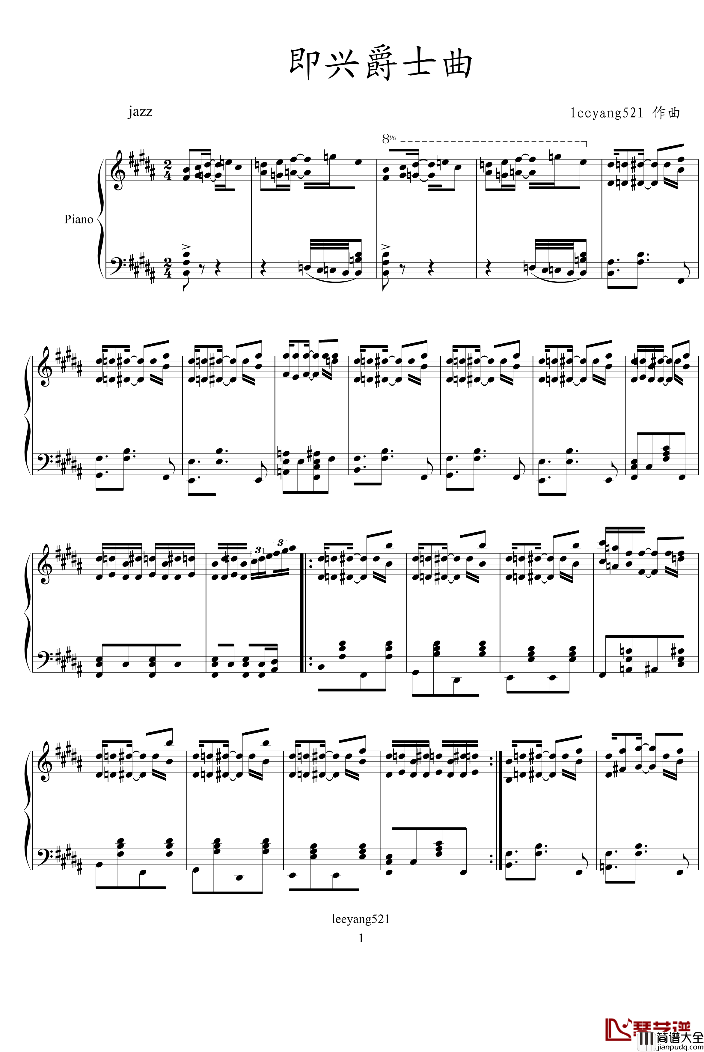 即兴爵士曲钢琴谱_leeyang521