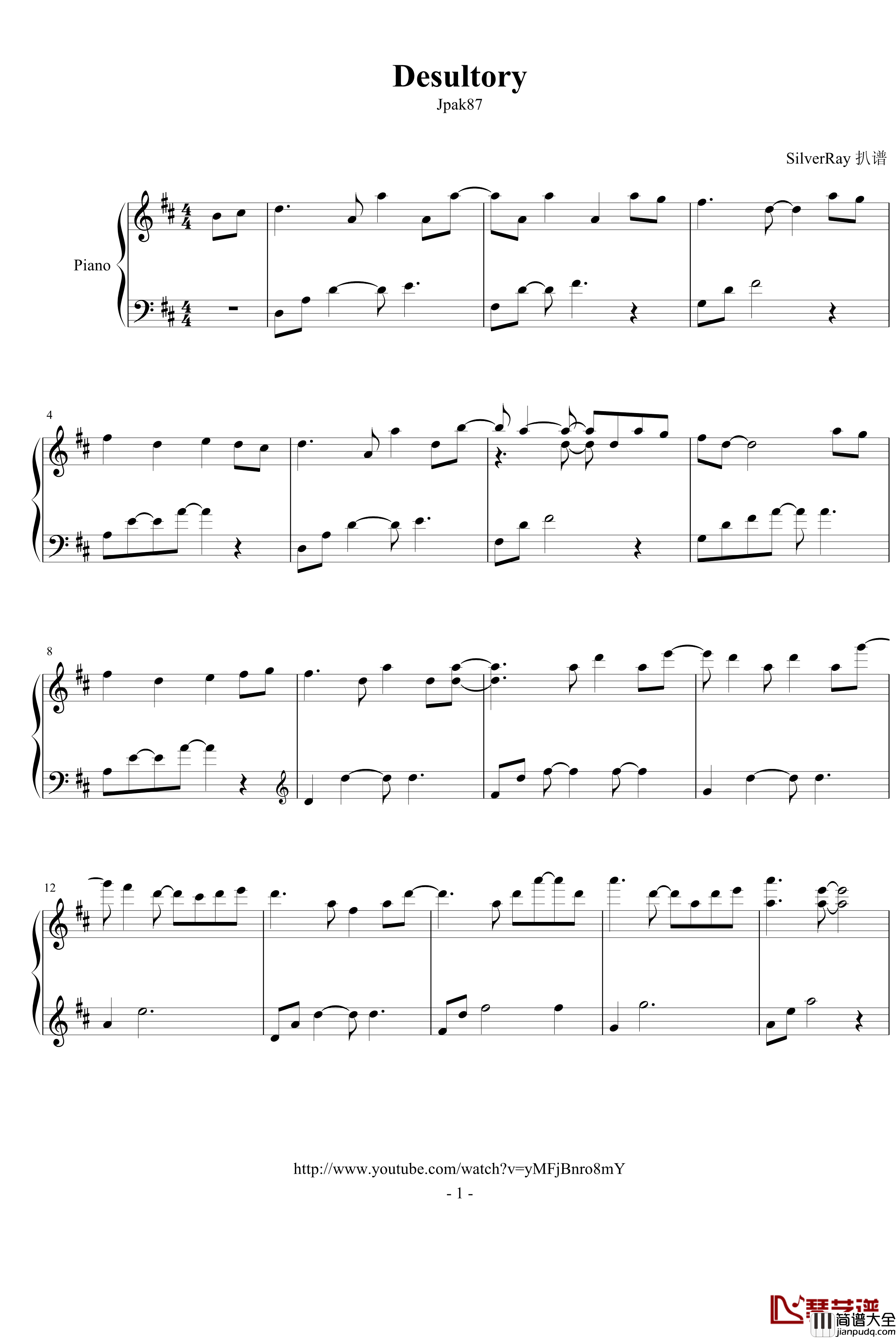 Desultory钢琴谱_SilverRay扒谱_Jpak87