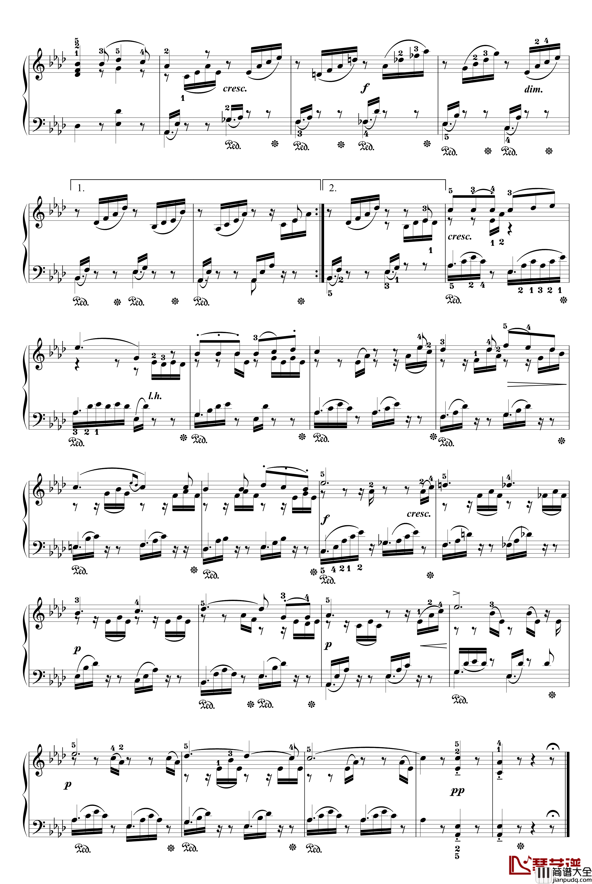 乘着歌声的翅膀钢琴谱_钢琴独奏版_门德尔松