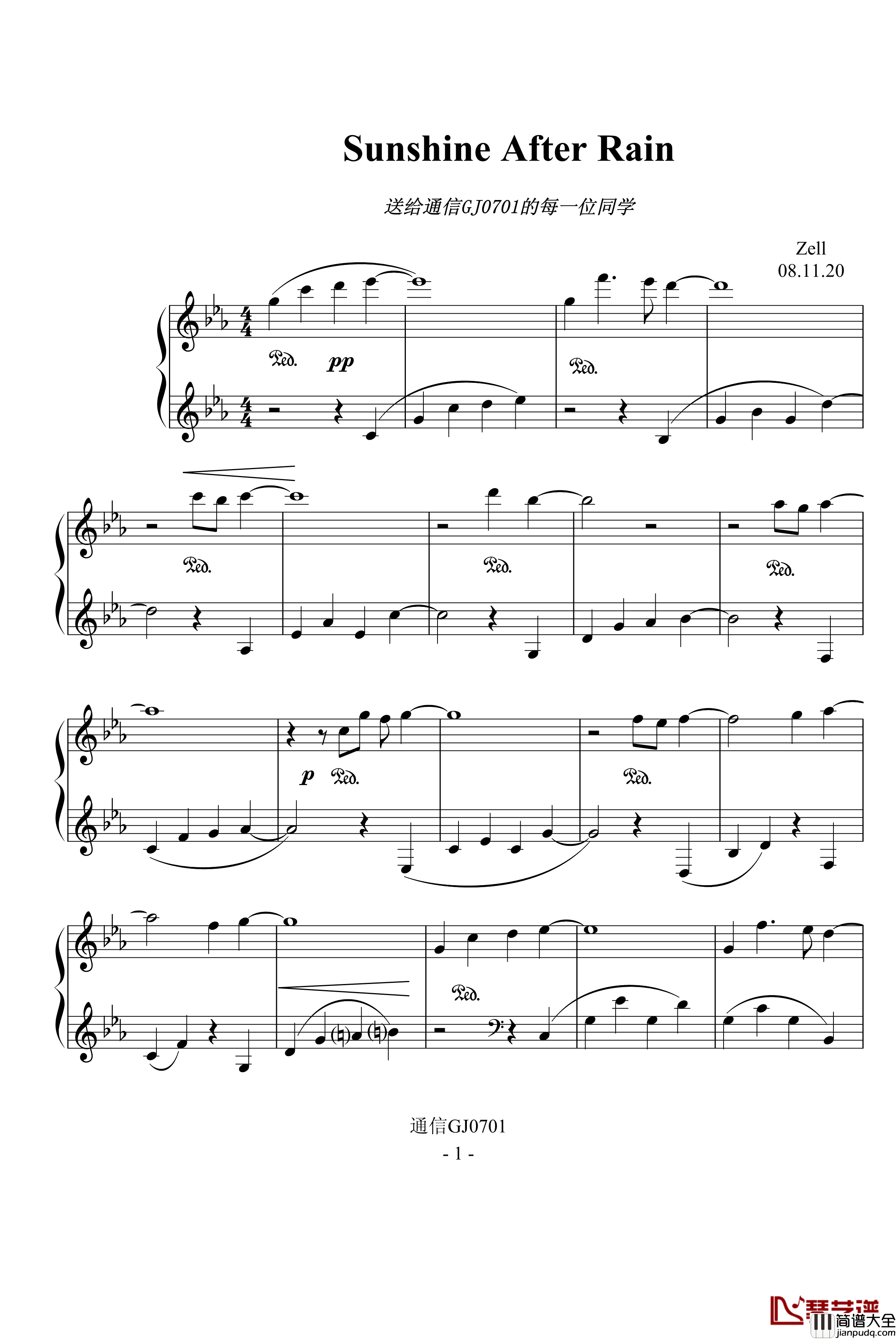 Sunshine_after_rain钢琴谱_zhangyunye
