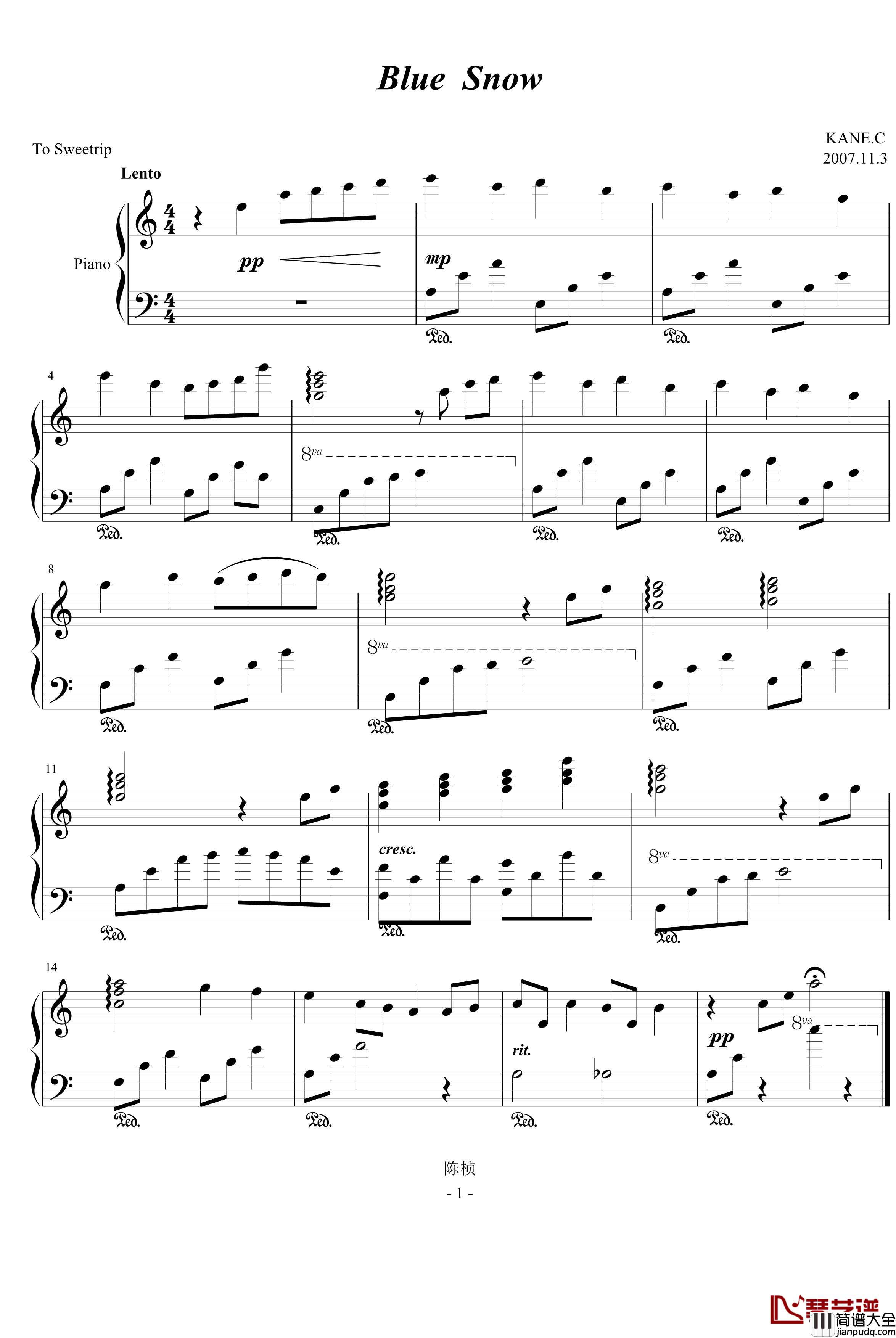 Blue_Snow钢琴谱_陈桢