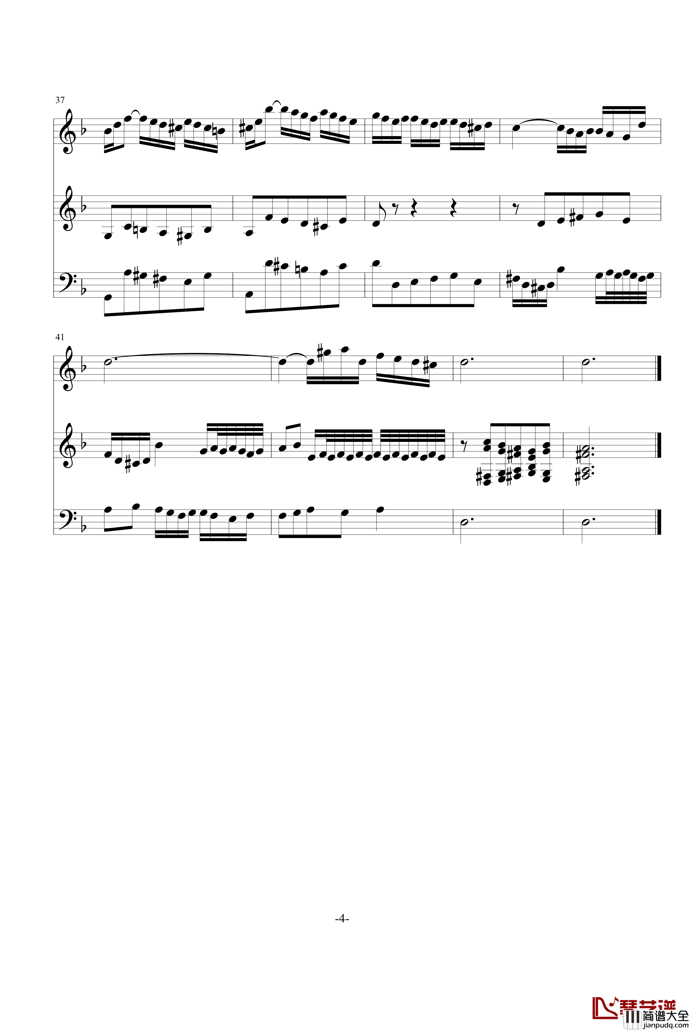 平均律第1卷第6首赋格钢琴谱_巴哈