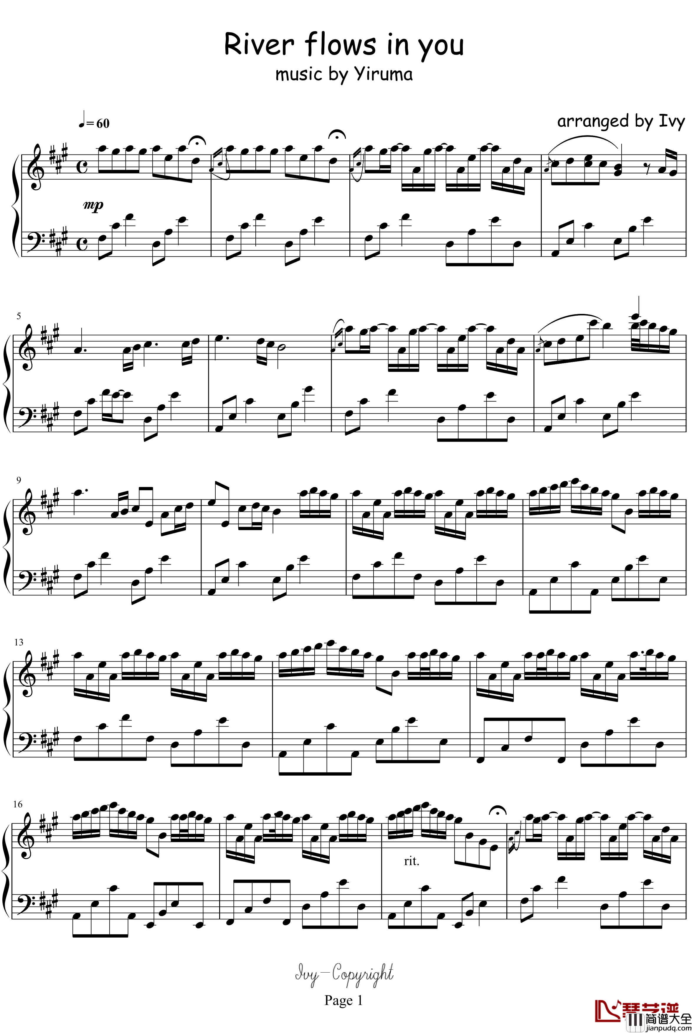 rive_flows_in_you钢琴谱_Yiruma