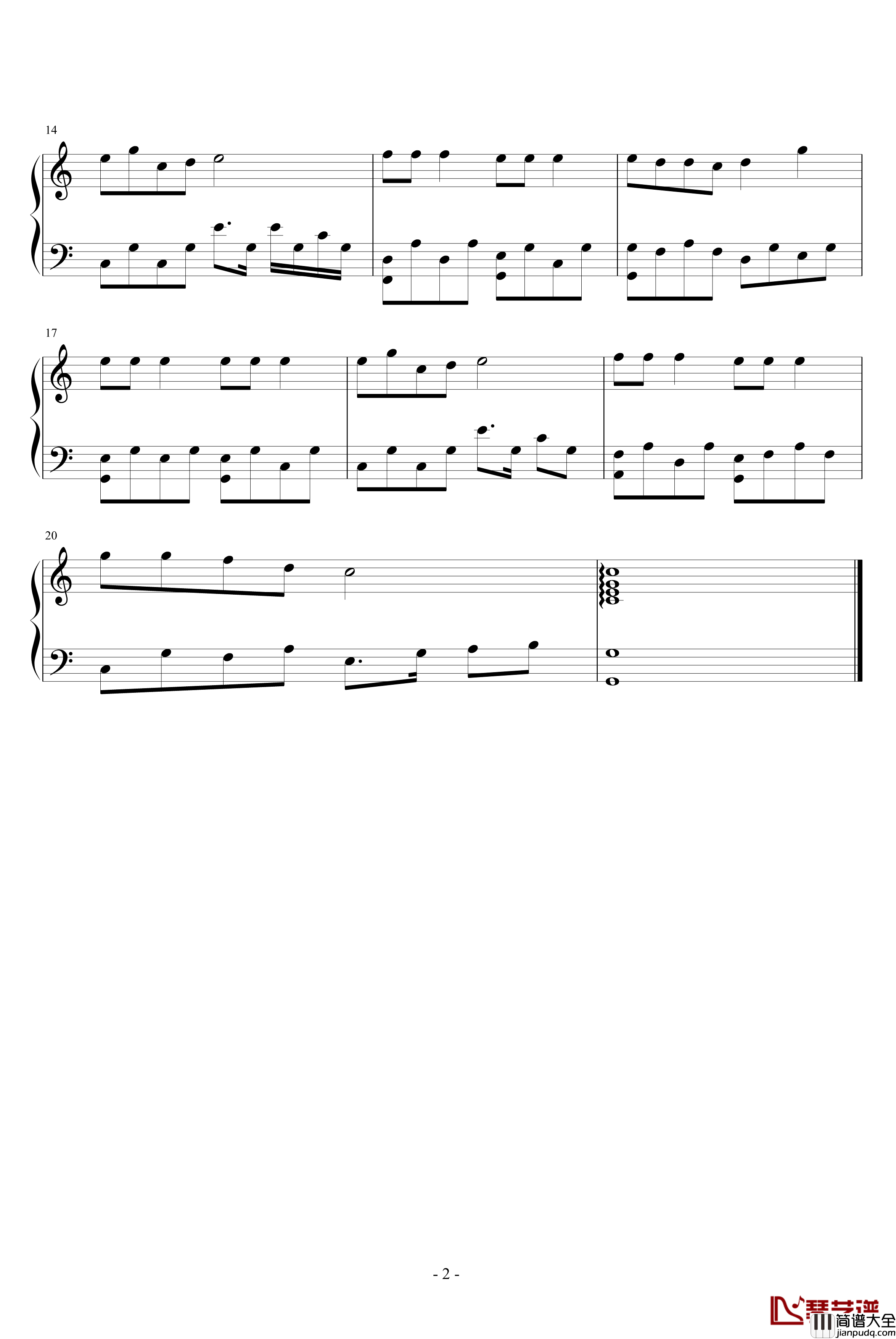 圣诞快乐钢琴谱_世界名曲