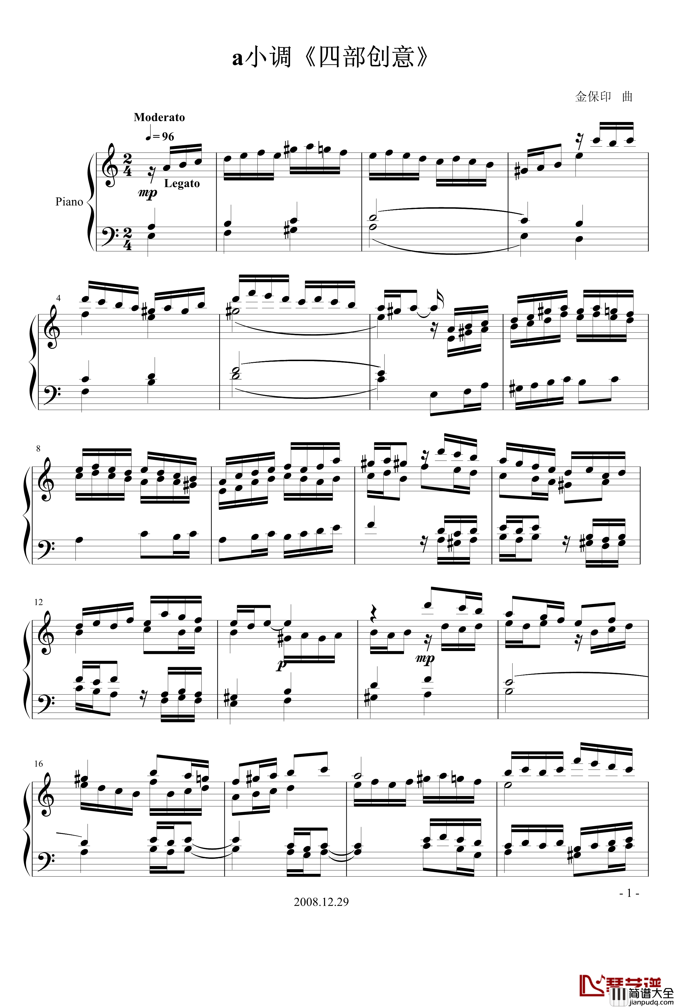 a小调_四部创意_钢琴谱_902chang