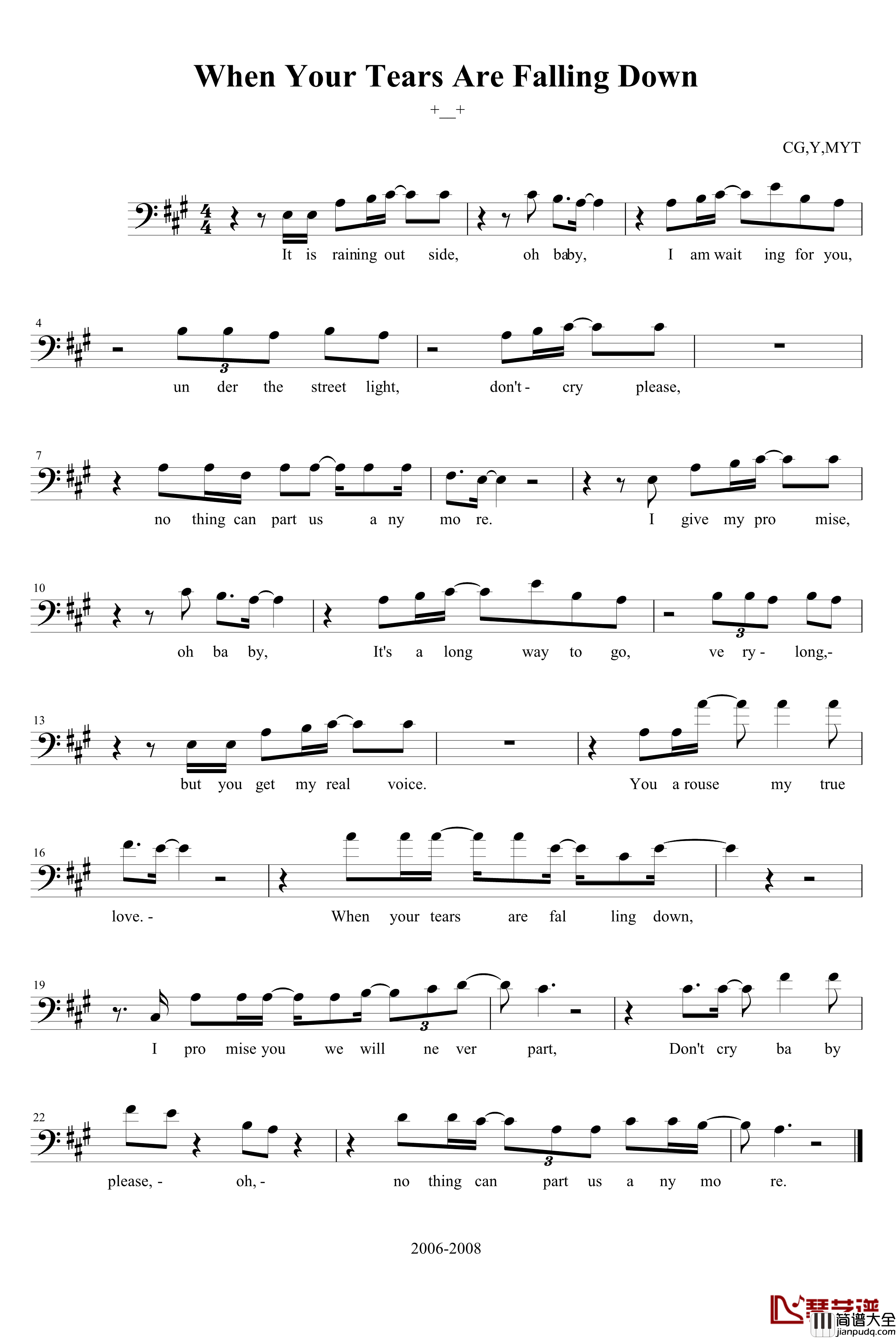 when_your_tears_are_falling_down钢琴谱_陈干