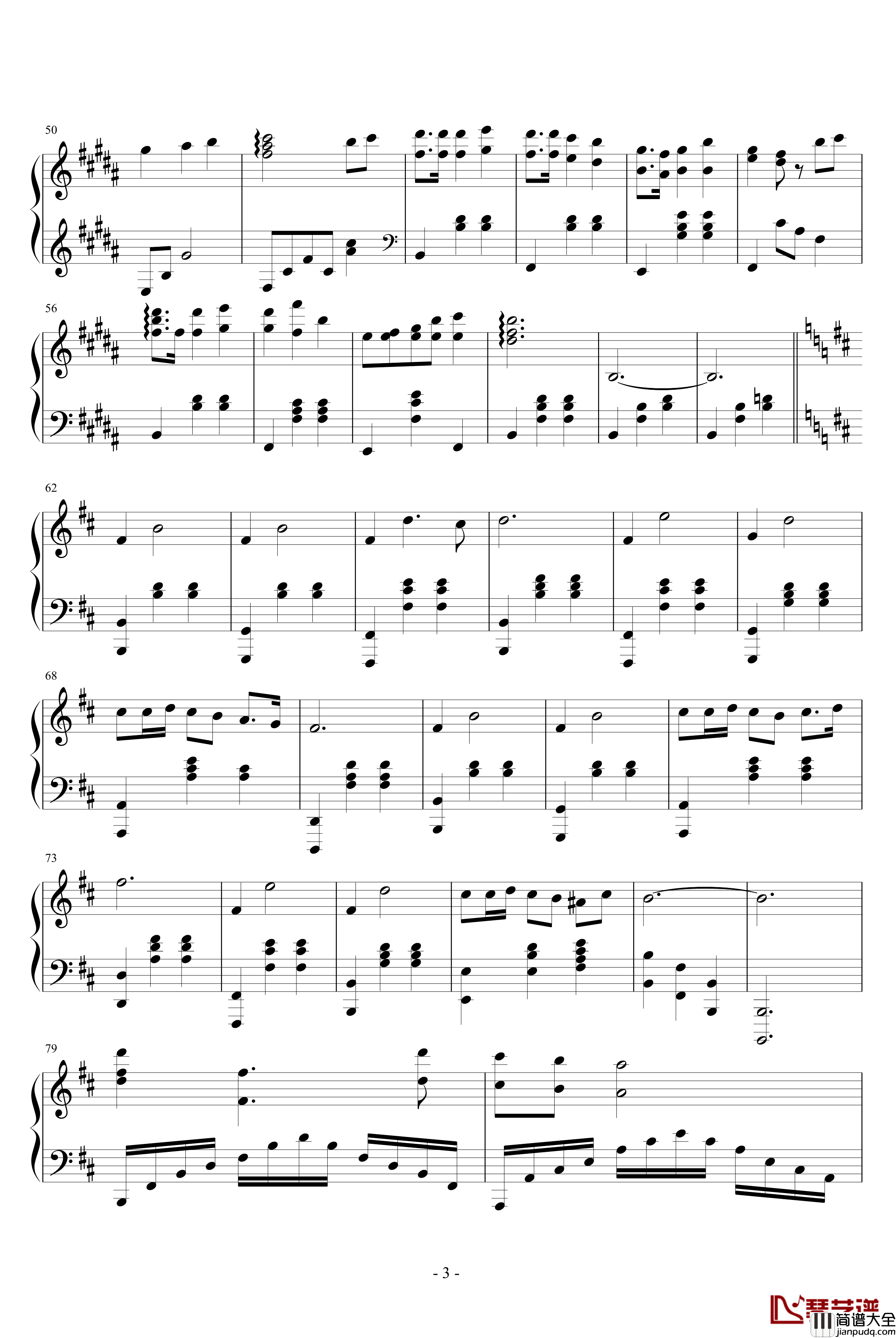 花夜飞钢琴谱_E大调的天空