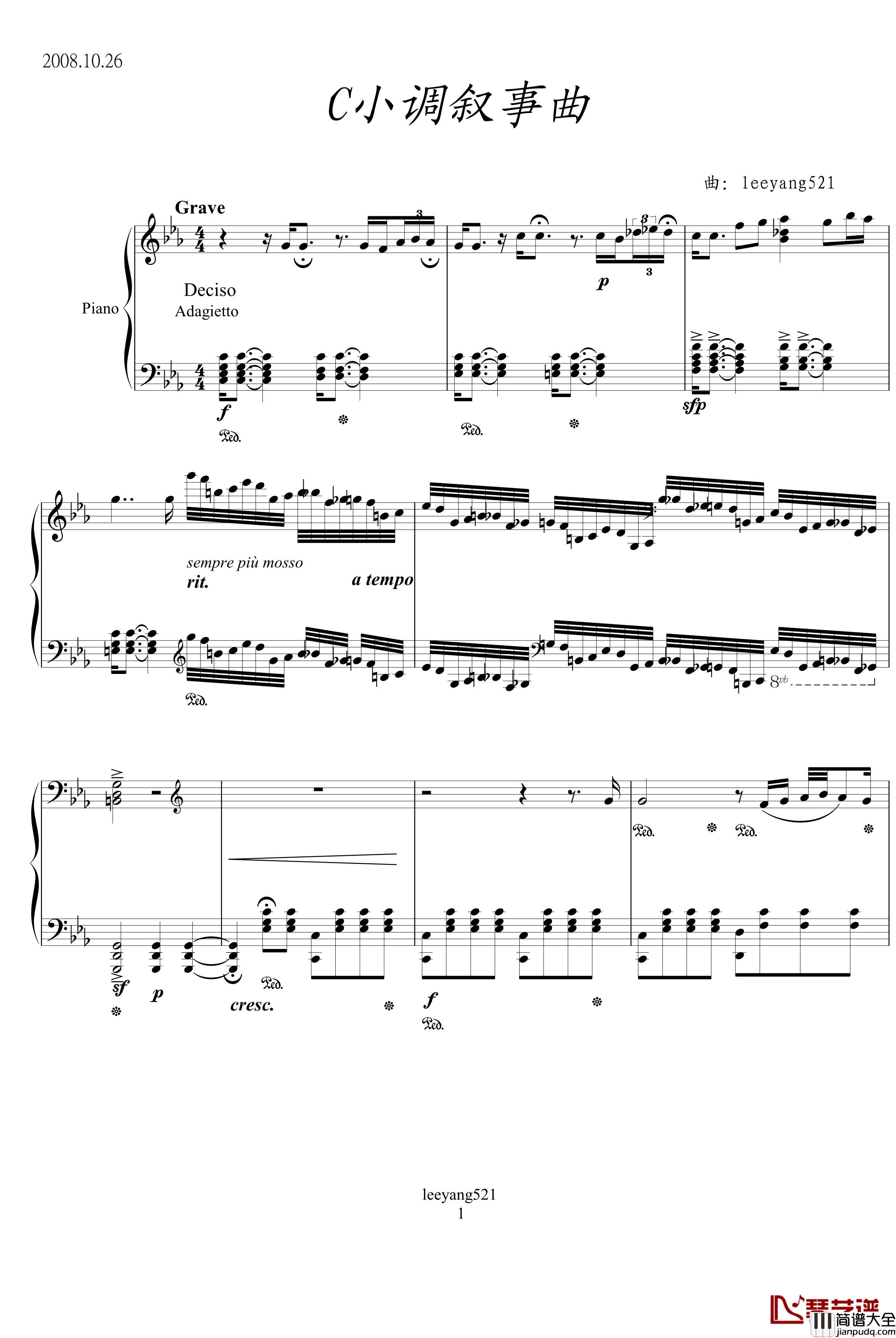 c小调叙事曲钢琴谱_leeyang521