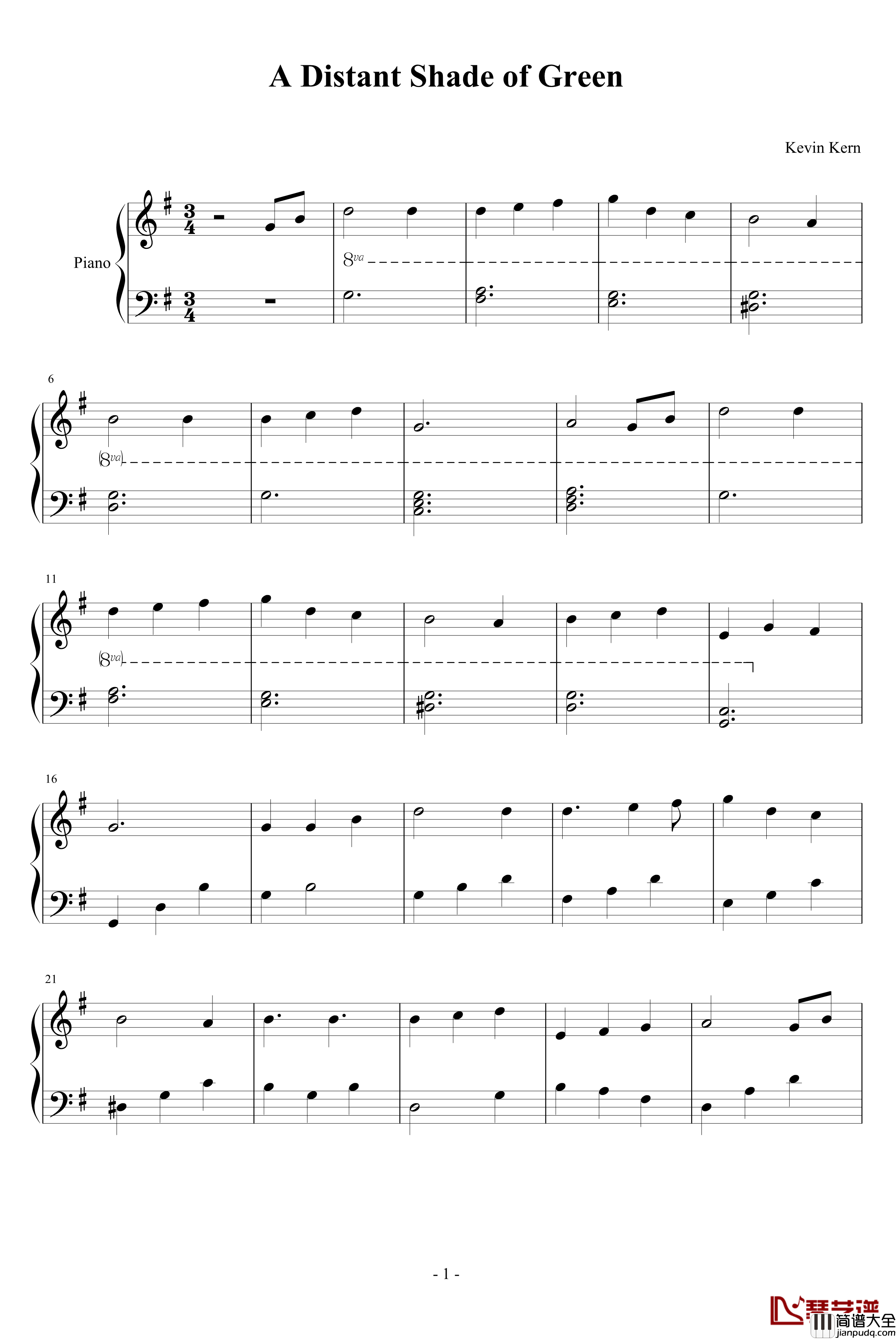 绿影迷踪钢琴谱_凯文科恩