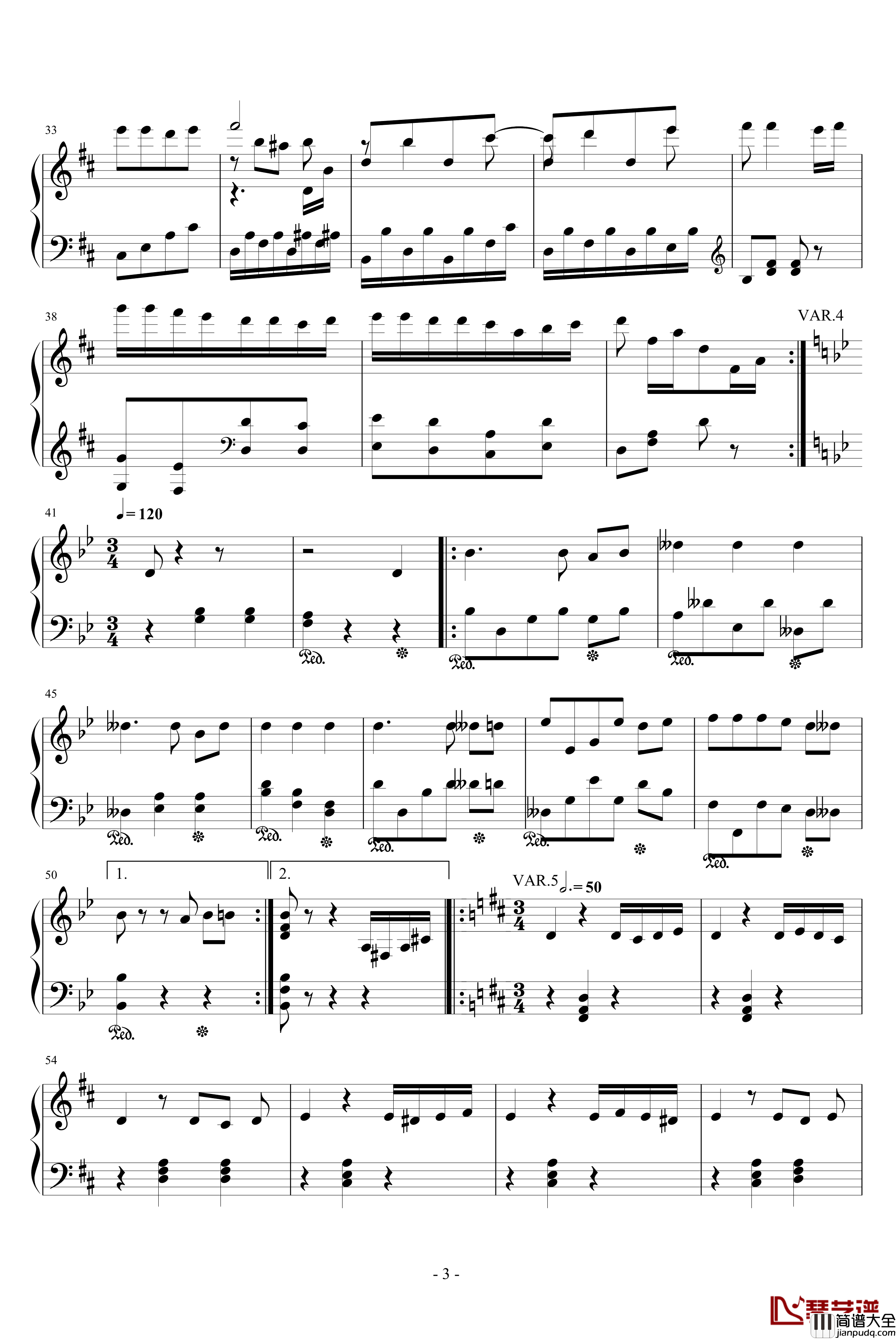 如果你高兴就拍拍手吧创作的7首变奏曲钢琴谱_jsxuyichen