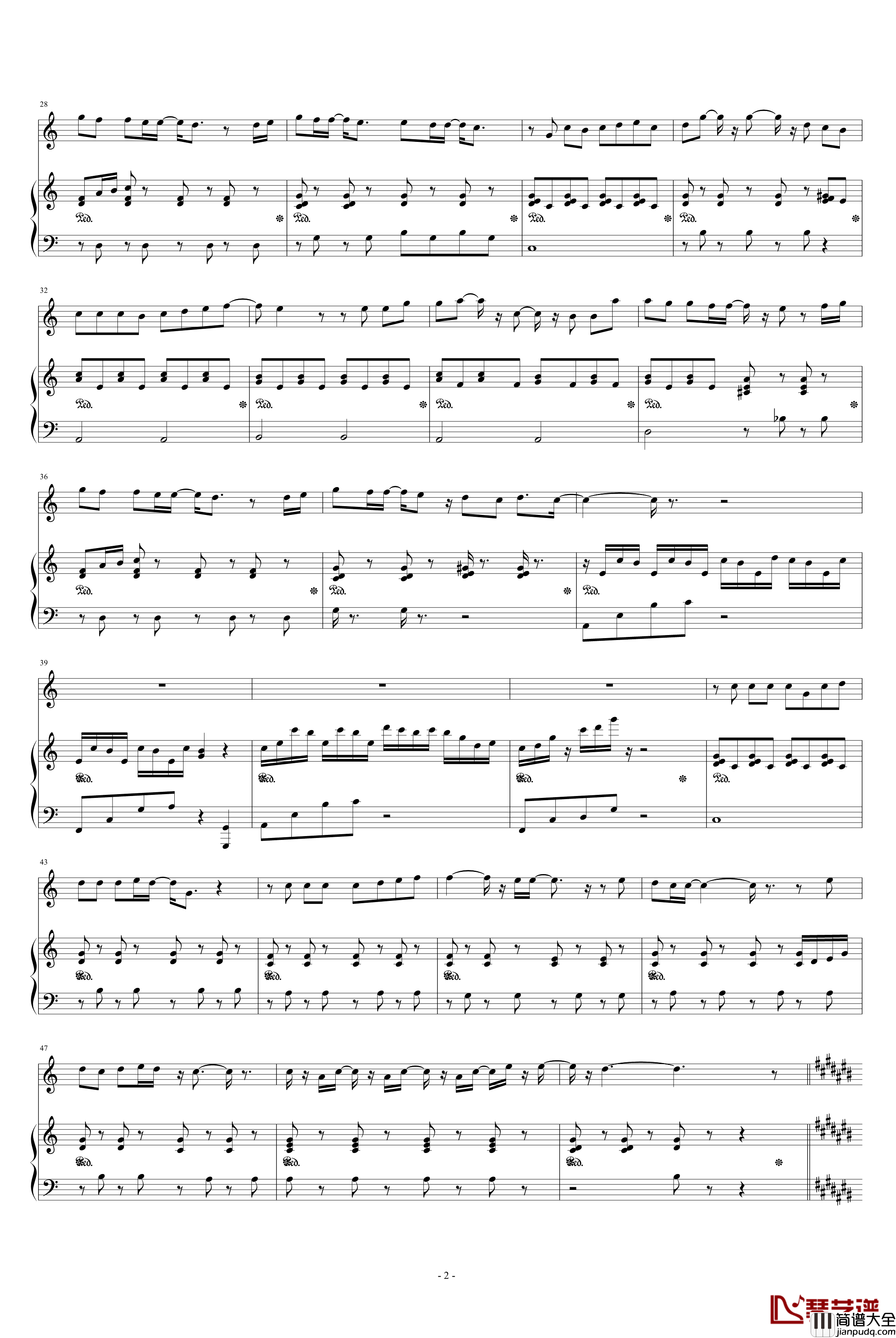 枫钢琴谱_原版和声版_周杰伦