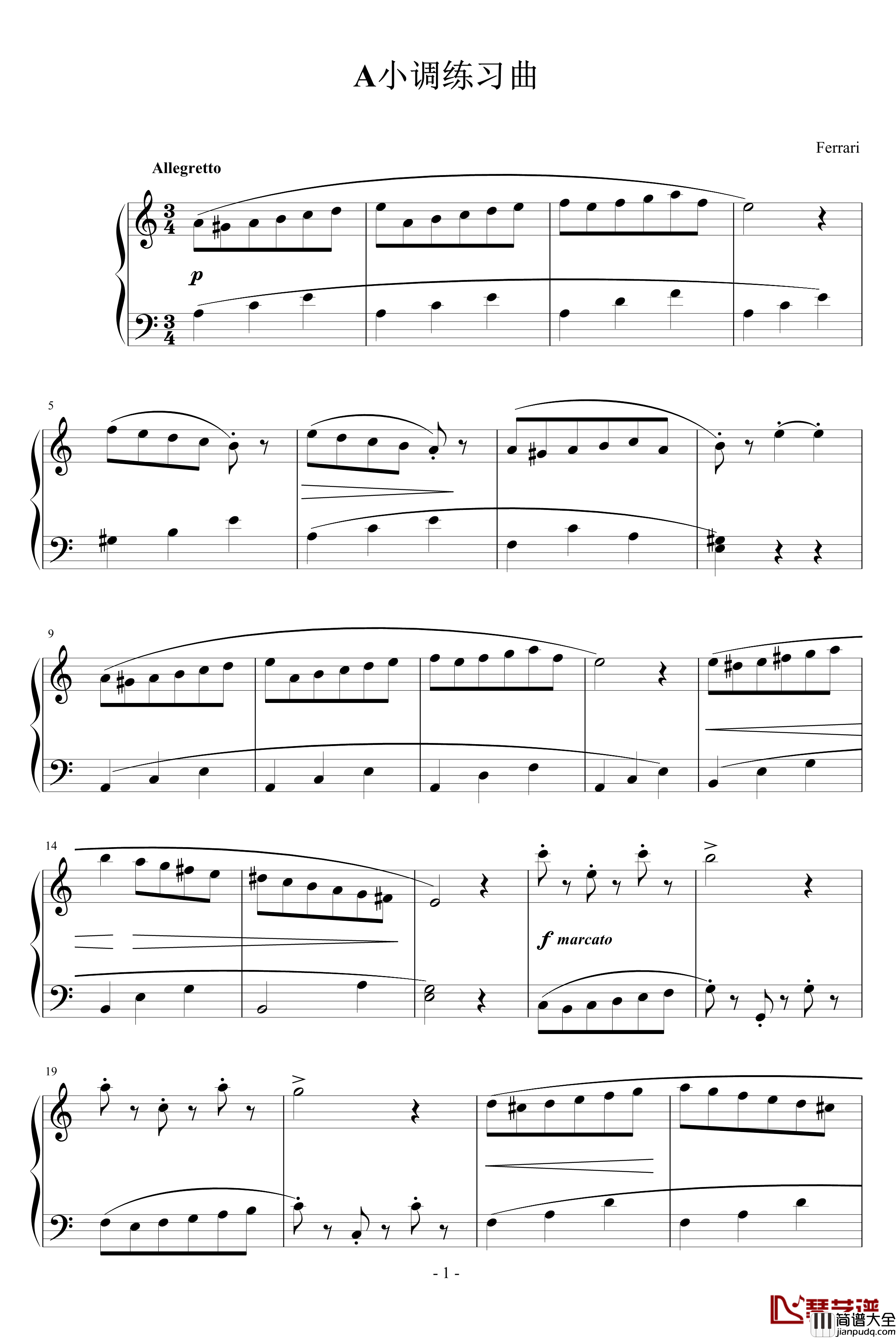 A小调练习曲钢琴谱_杜佛诺伊