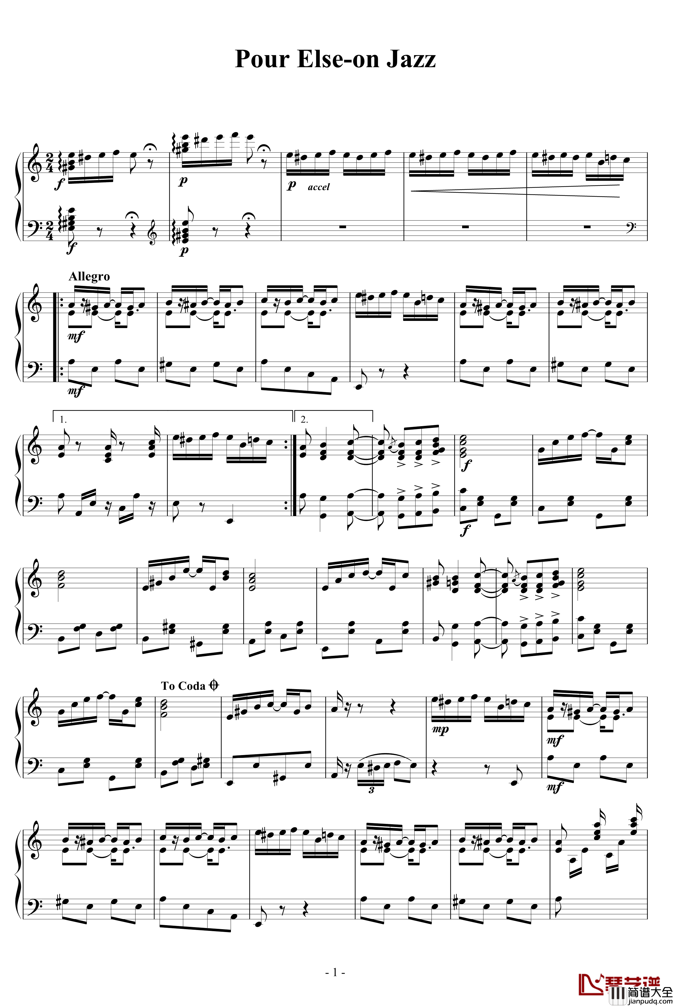 献给爱丽丝钢琴谱_爵士版_贝多芬_beethoven