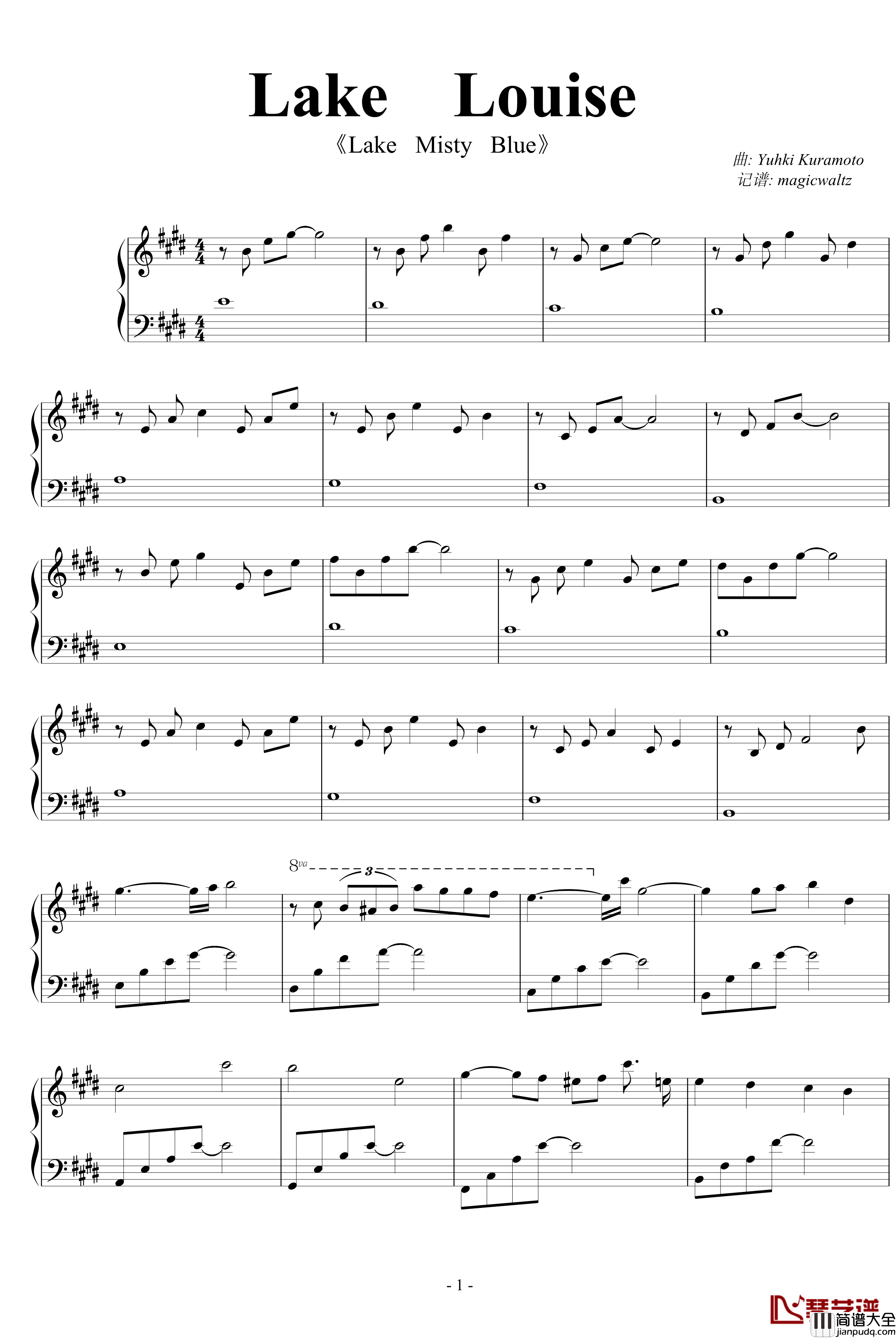 Lake_LouiseII钢琴谱_宁静的极致_仓本裕基
