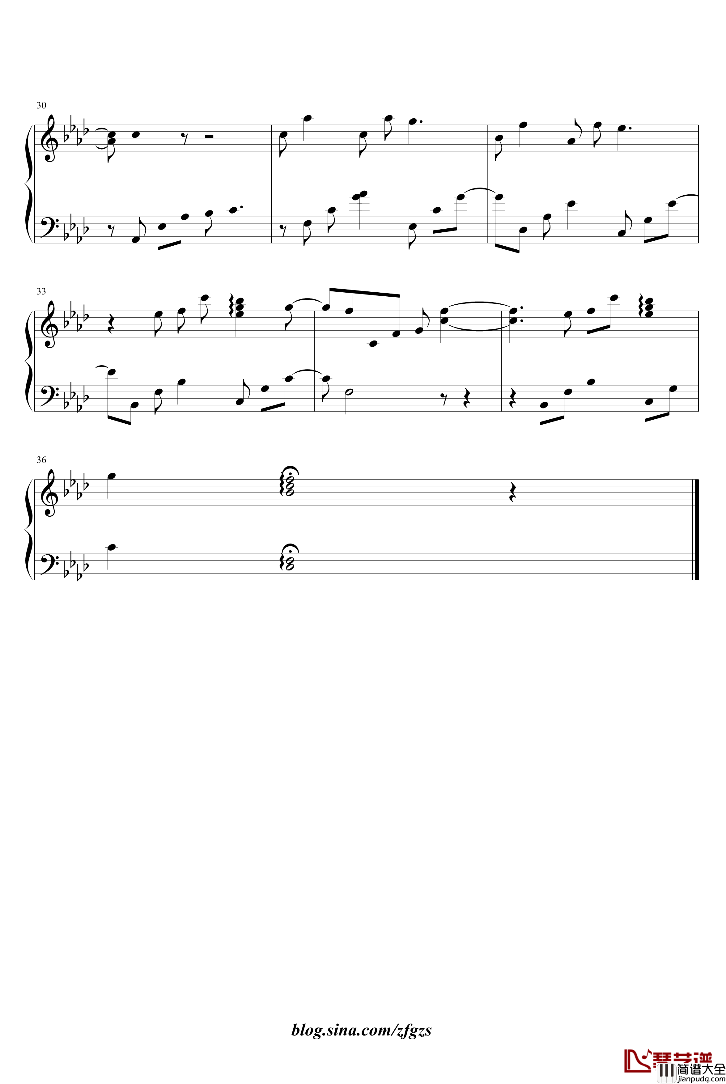 120日元之冬_BGM_星空钢琴谱_动漫影视