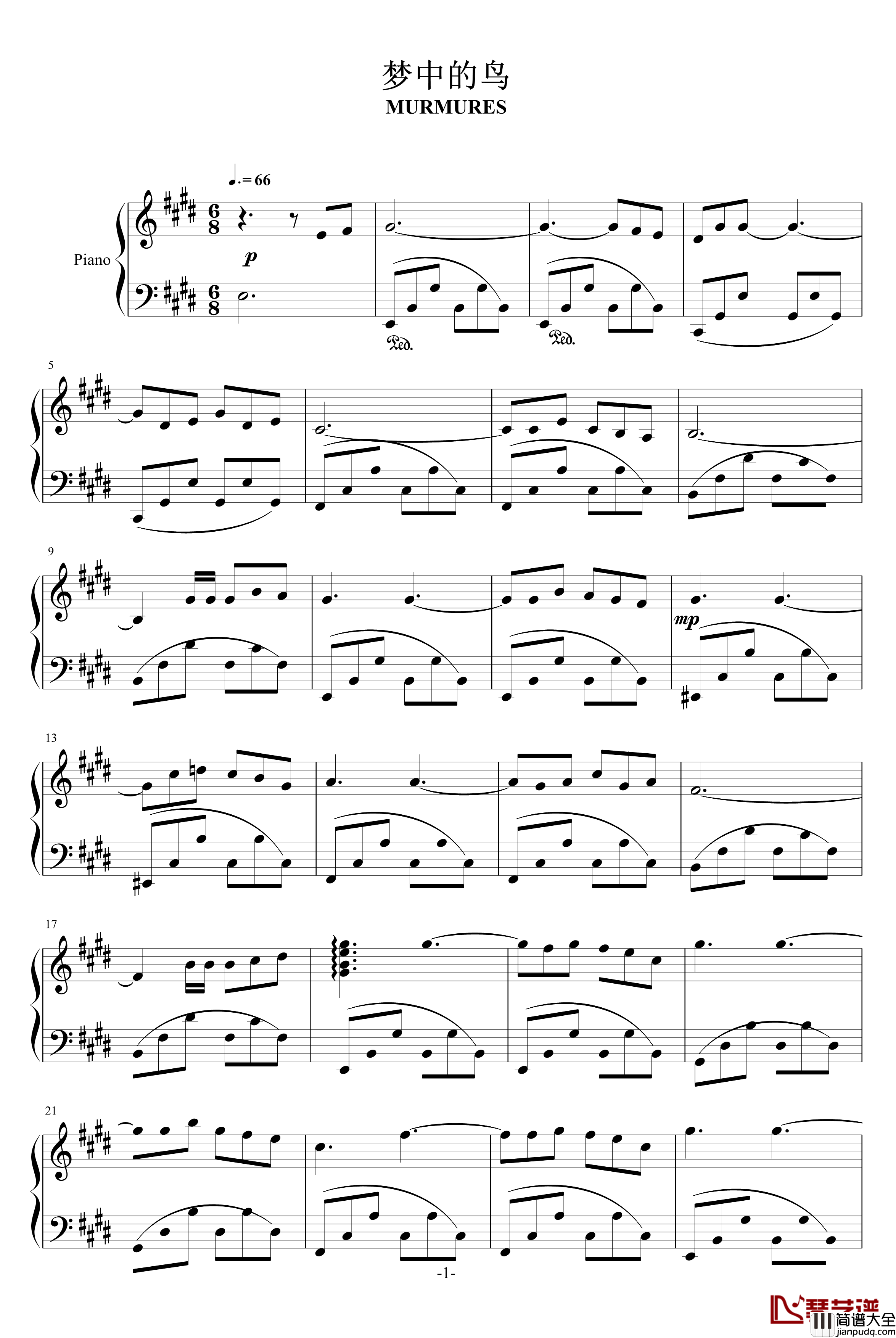 梦中的鸟钢琴谱_克莱德曼