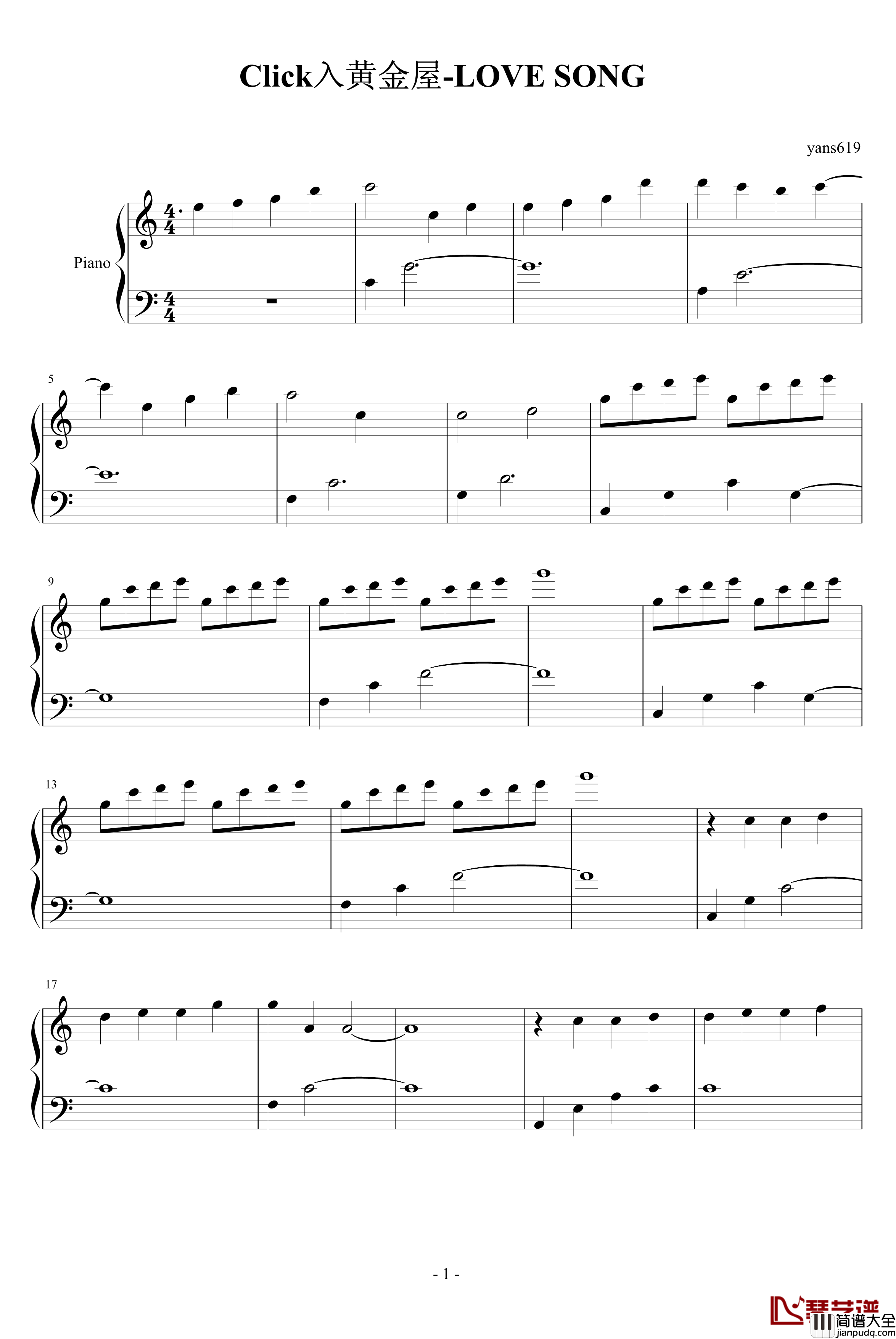 Click入黄金屋钢琴谱_LOVE_SONG_动漫影视