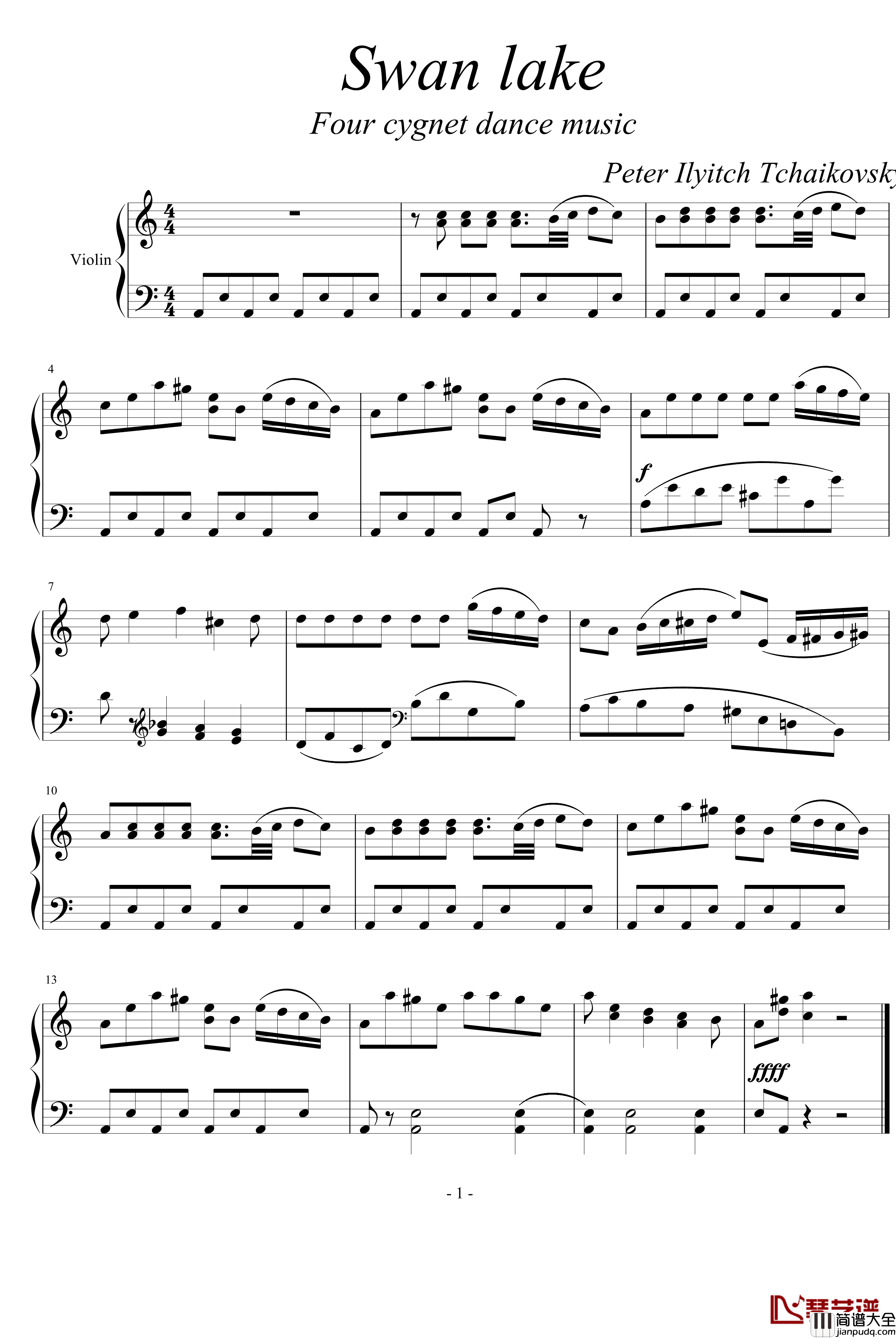 天鹅湖四小天鹅舞曲钢琴谱_柴科夫斯基_Peter_Ilyich_Tchaikovsky