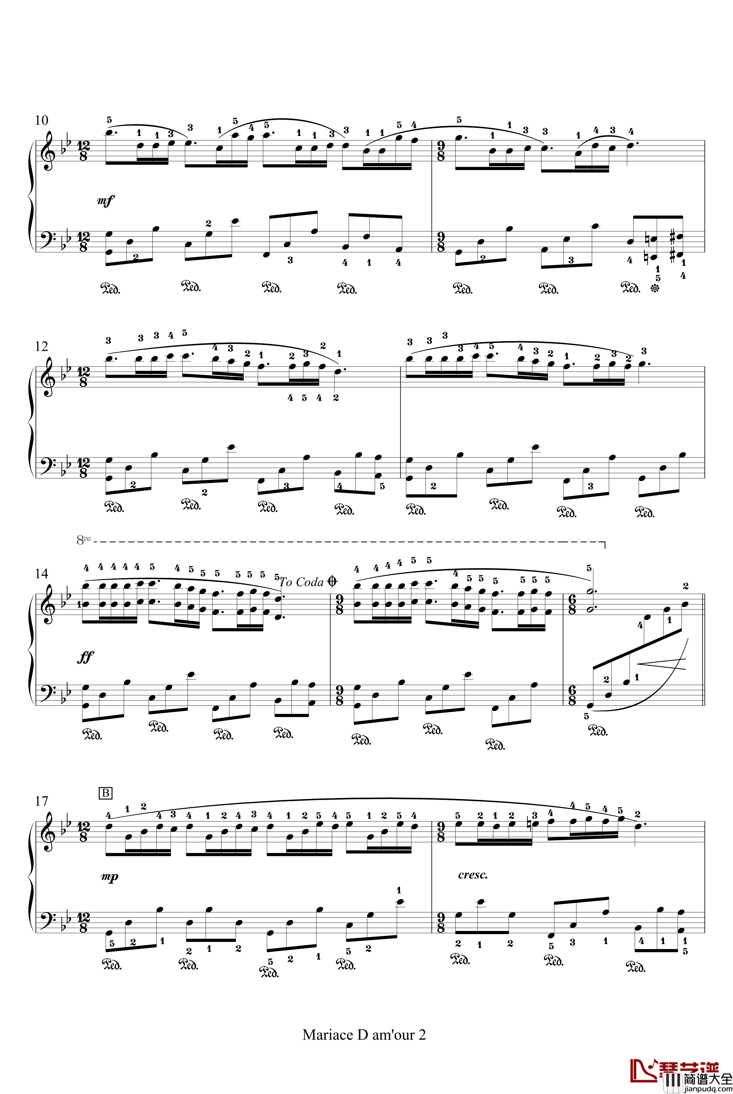 梦中的婚礼钢琴谱_带指法_塞内维尔