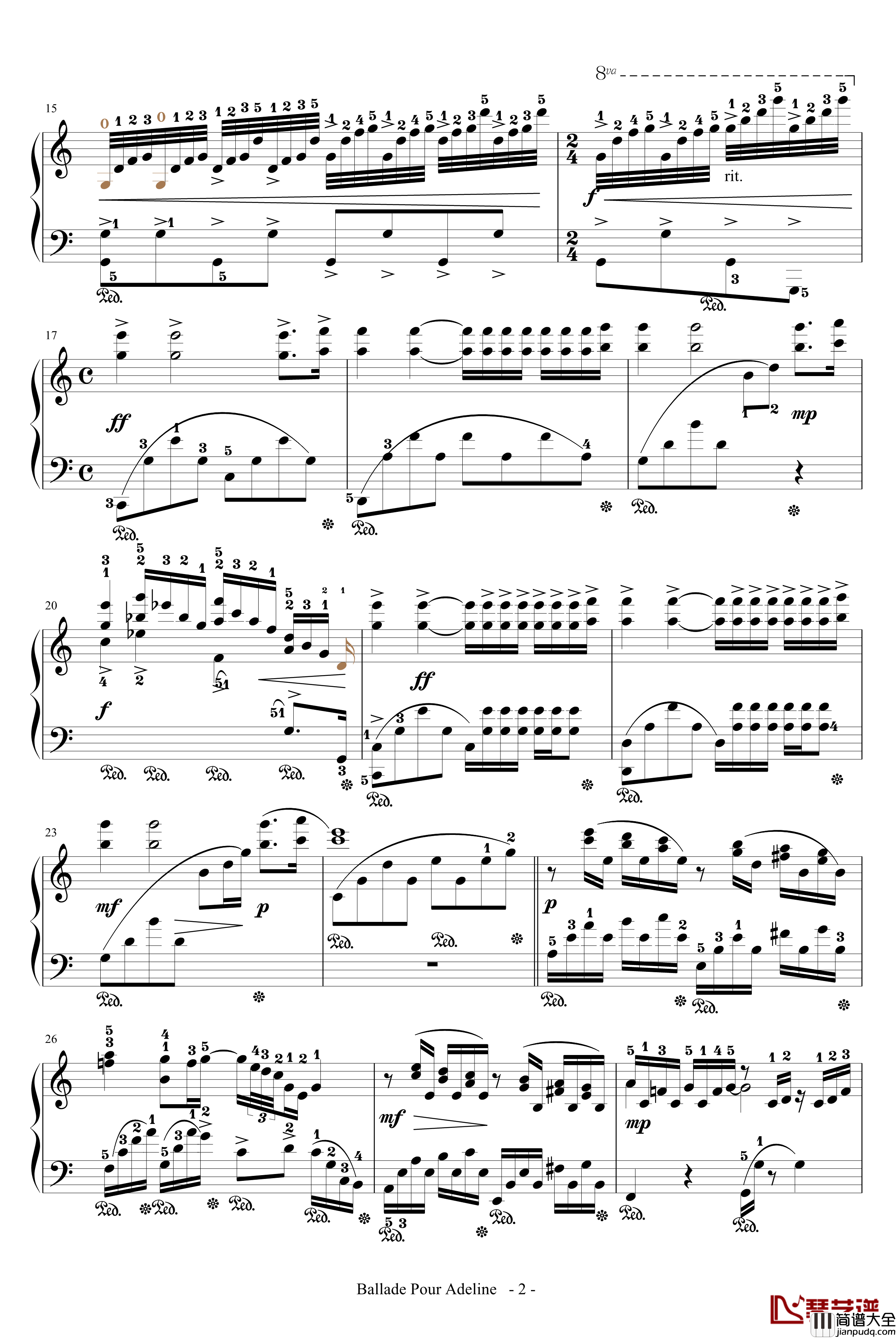 水边的阿蒂丽娜钢琴谱_带指法_塞内维尔