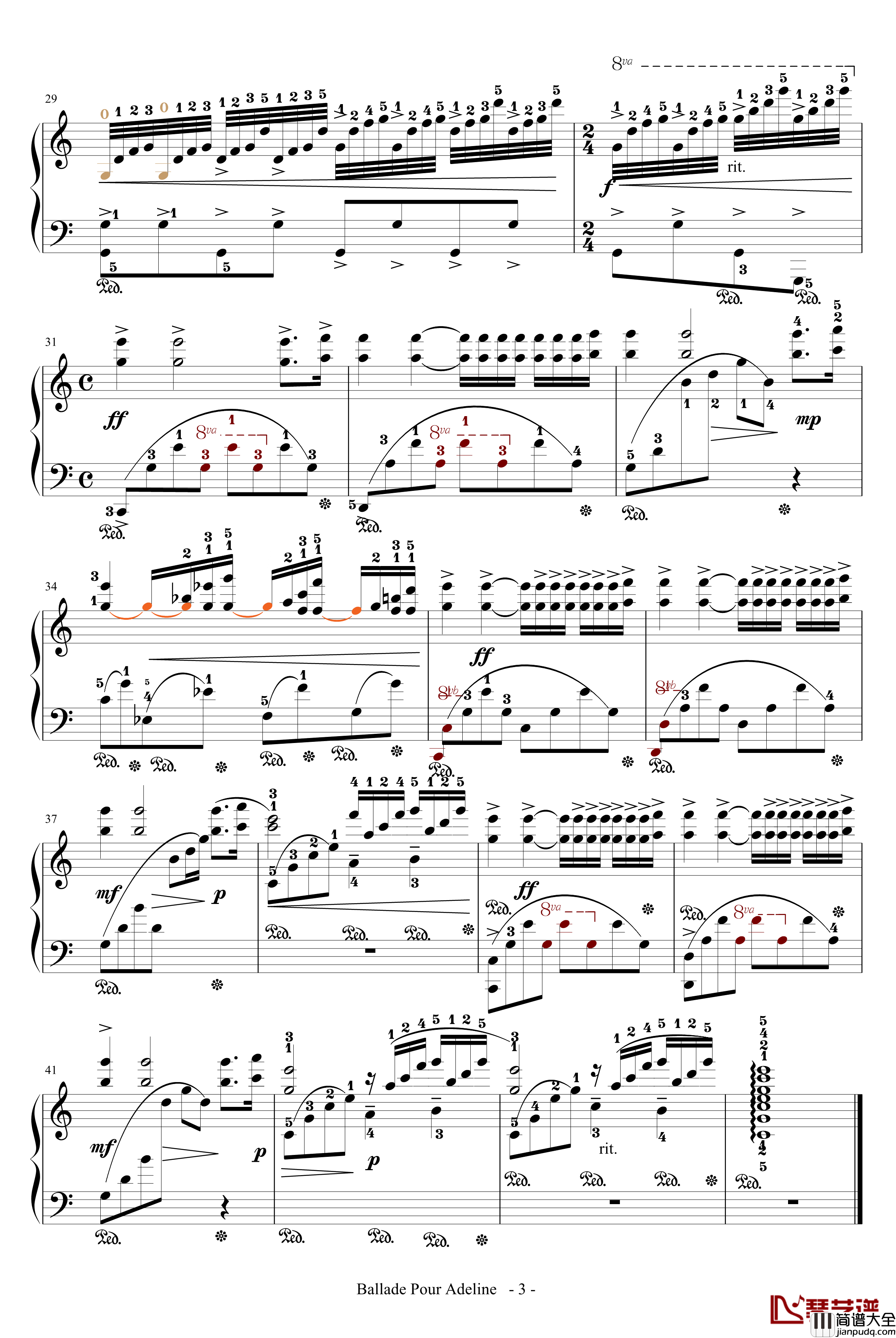 水边的阿蒂丽娜钢琴谱_带指法_塞内维尔