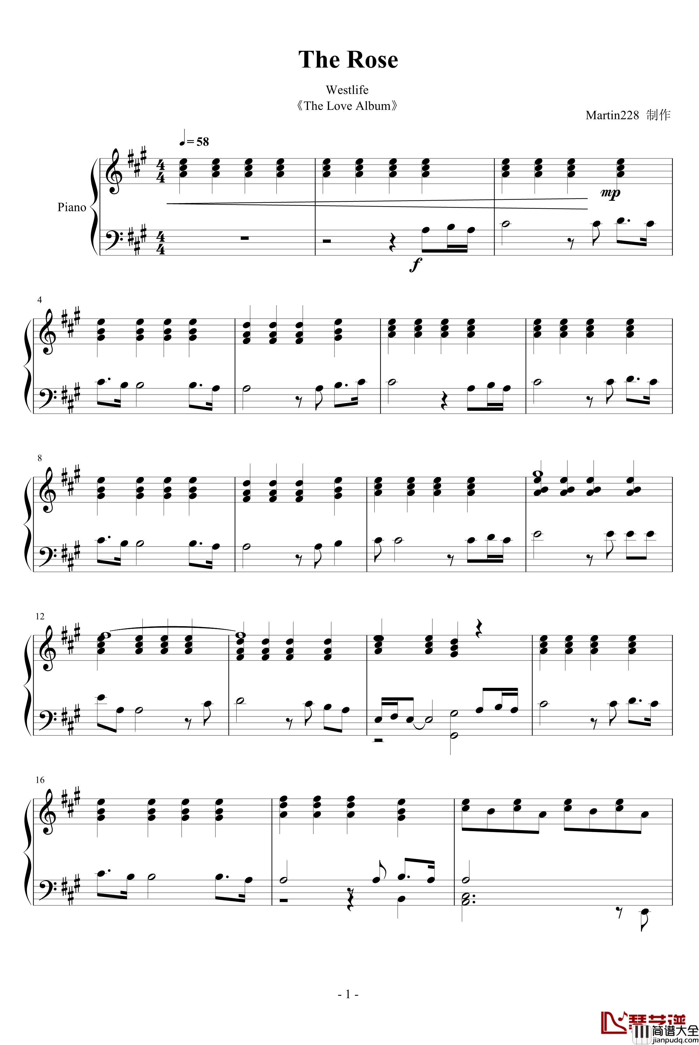the_rose钢琴谱_westlife_西城男孩