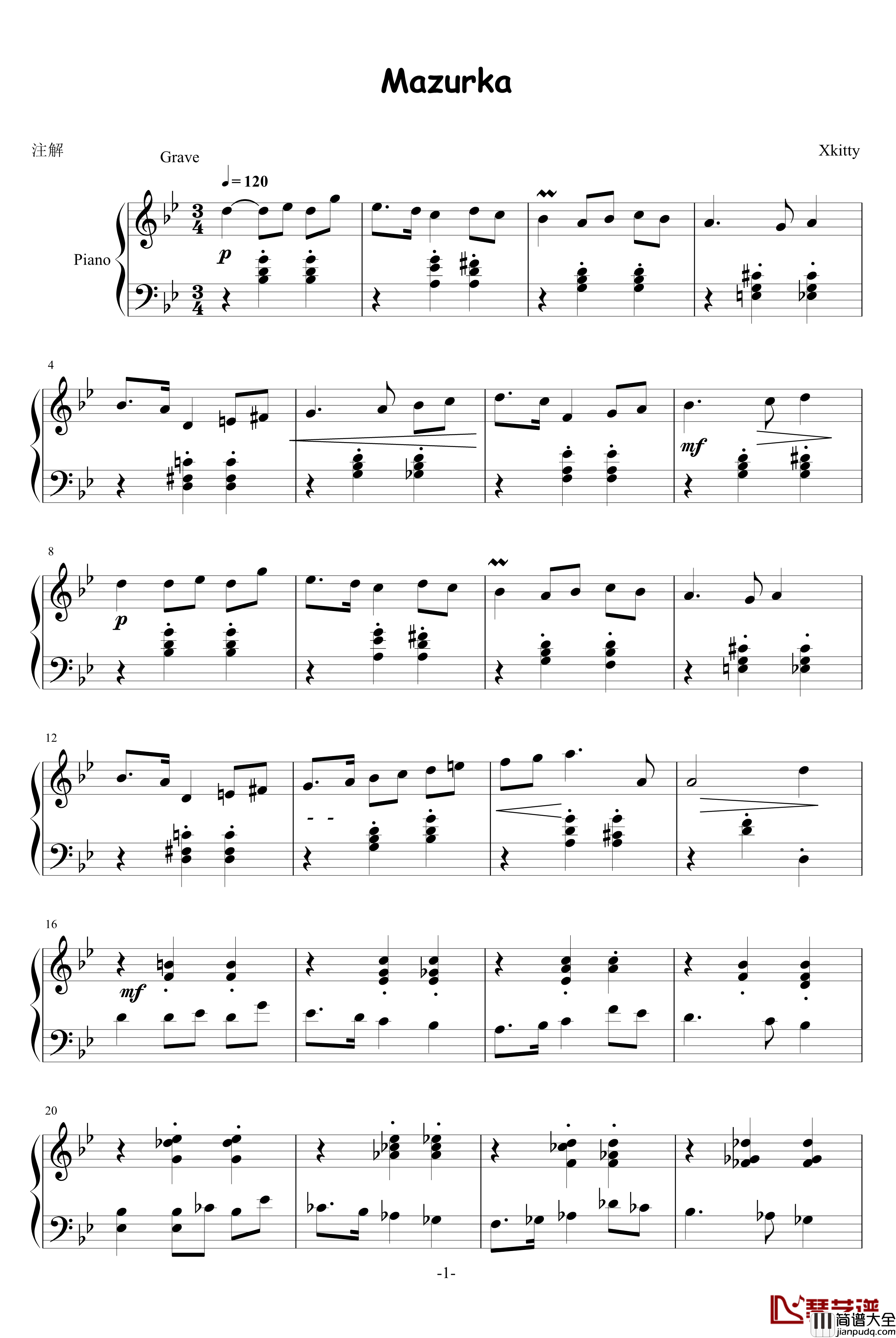 Mazurka钢琴谱_R.GLIERE