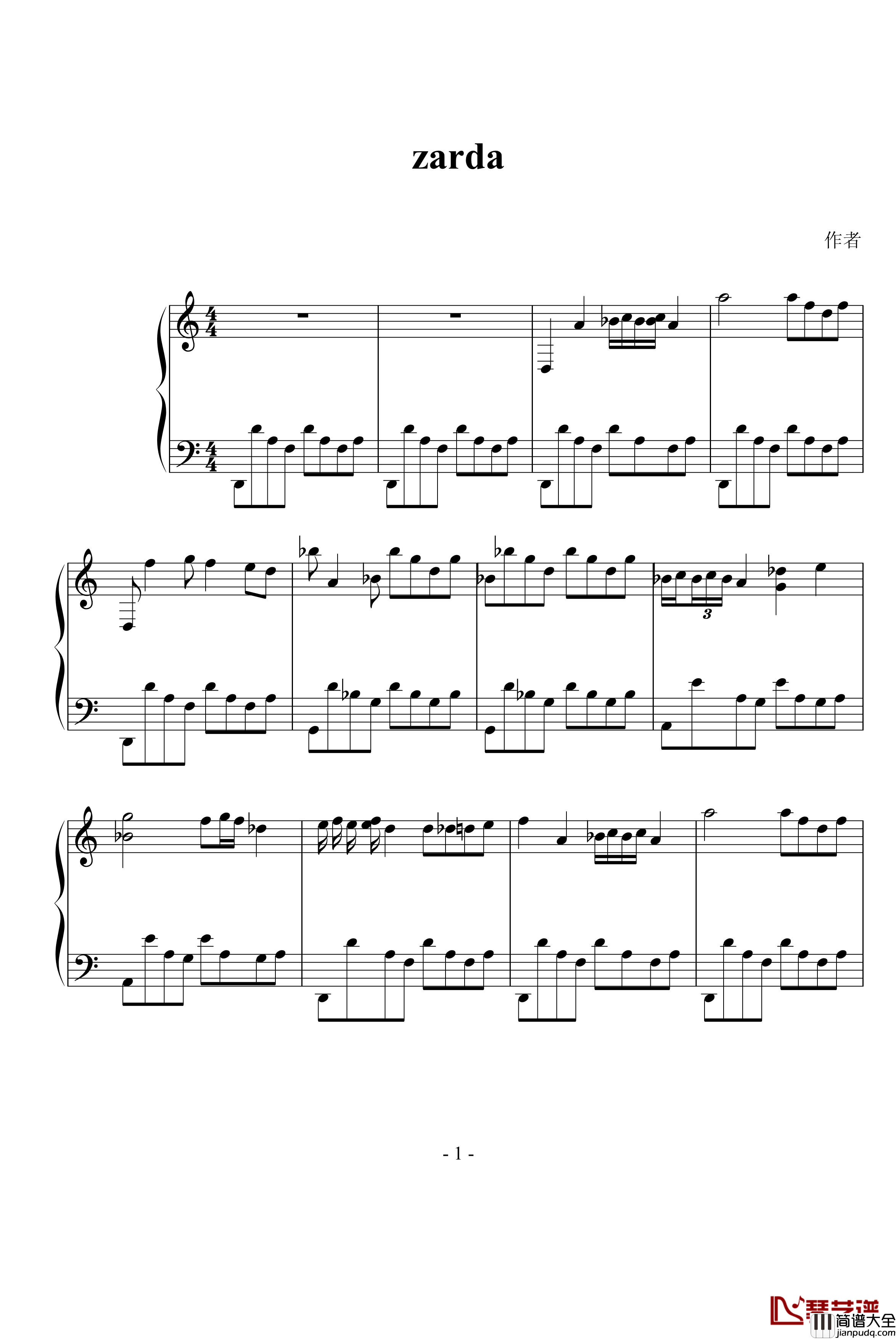 zarda钢琴谱_世界名曲