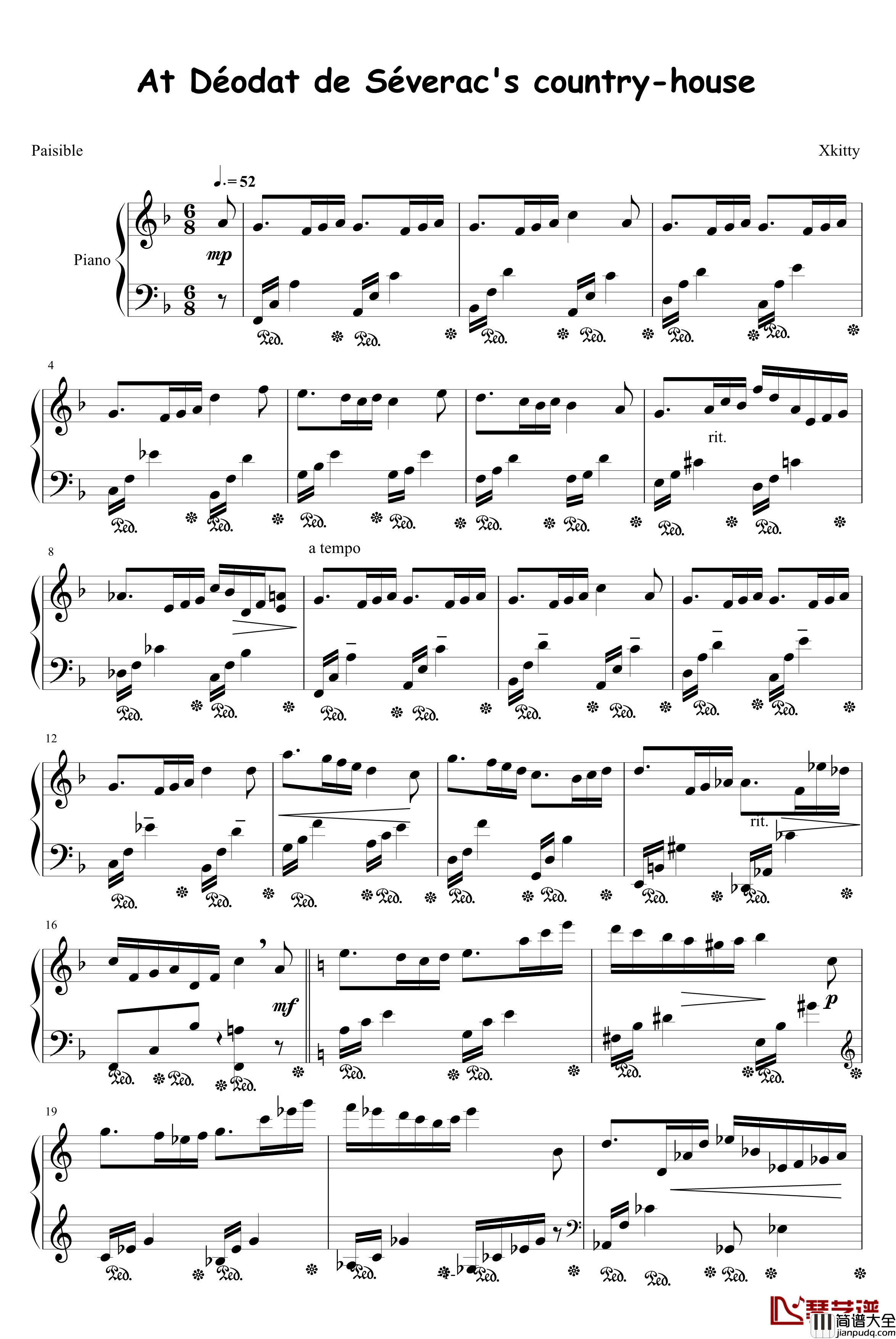 At_Deodat_de_Severac's_country_house钢琴谱_Xkitty