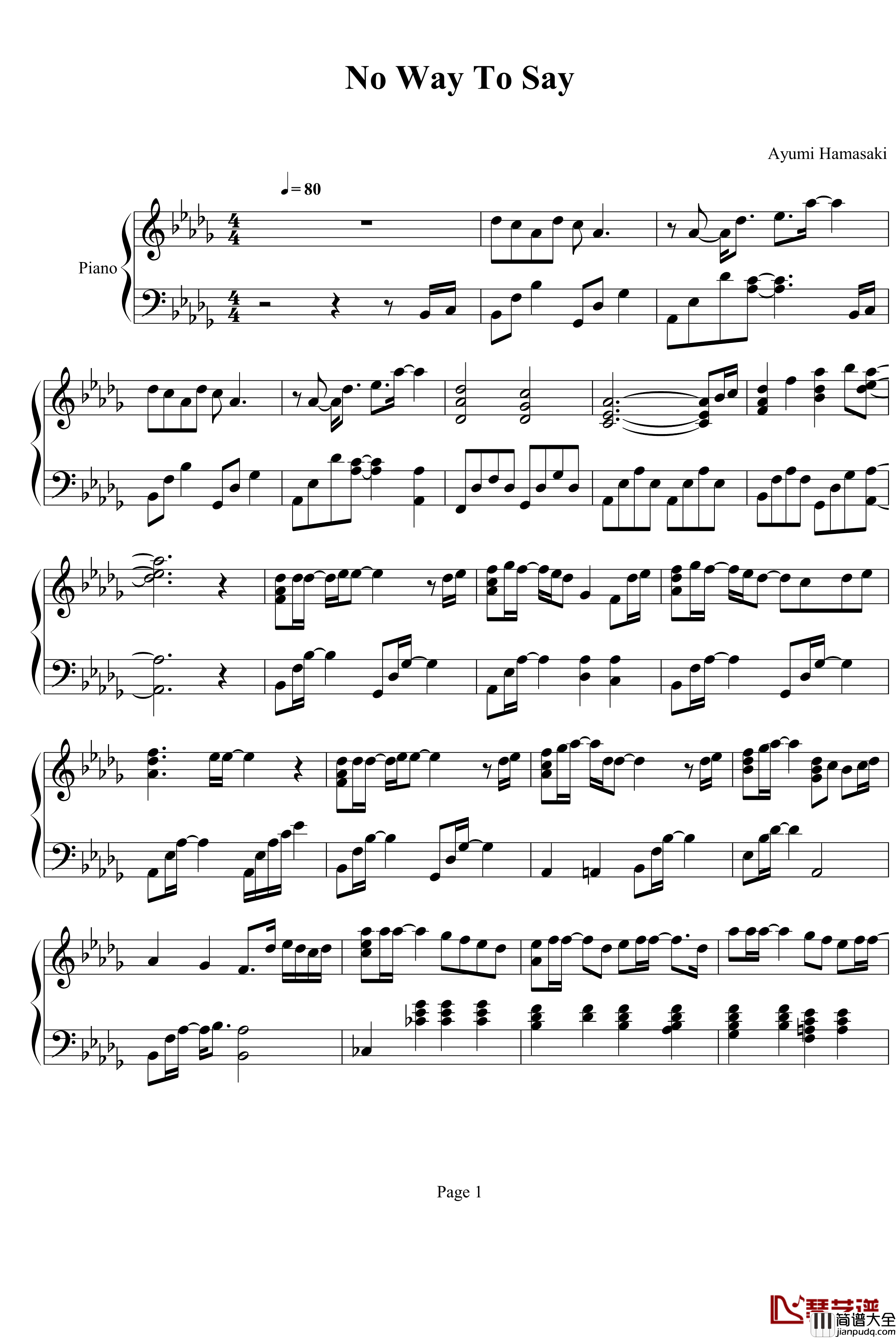 No_Way_To_Say钢琴谱_滨崎步