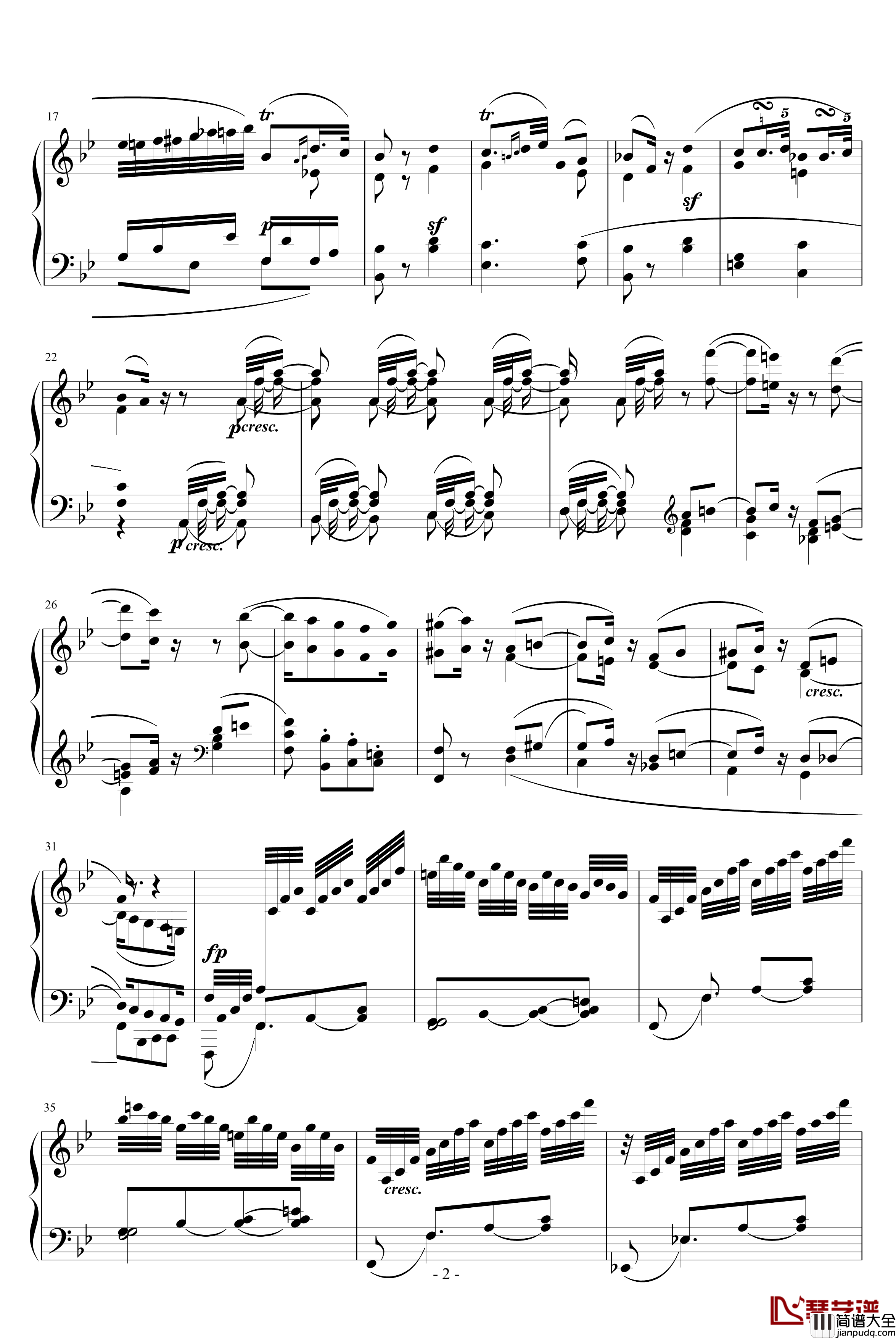 降B大调奏鸣曲第四乐章钢琴谱_贝多芬_beethoven