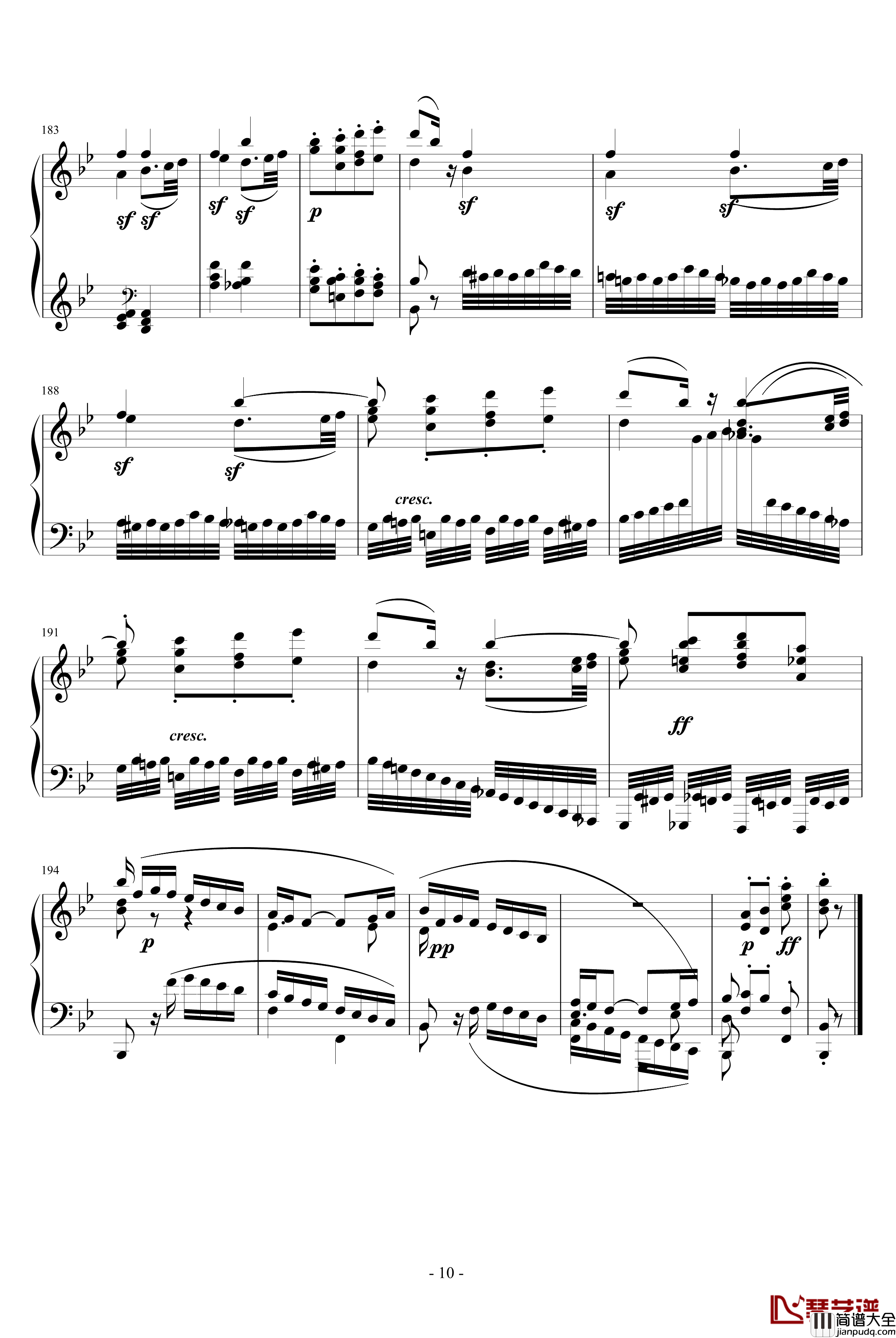 降B大调奏鸣曲第四乐章钢琴谱_贝多芬_beethoven