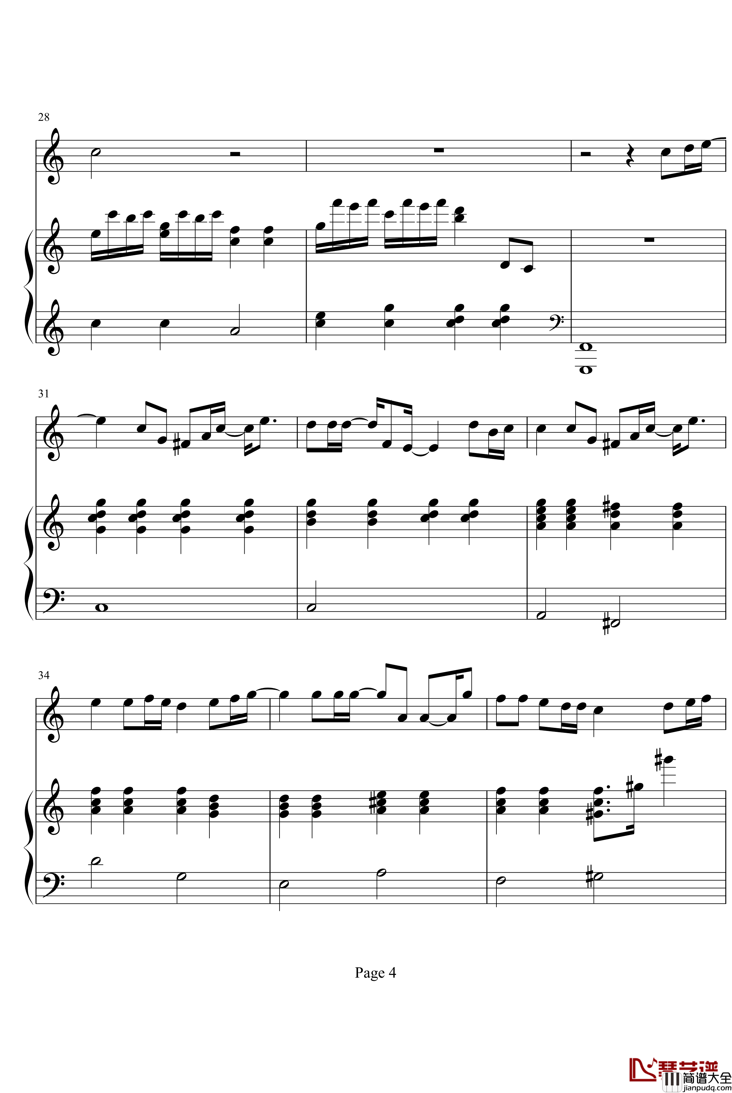 fly_away钢琴谱_纯钢琴弹唱版_梁静茹