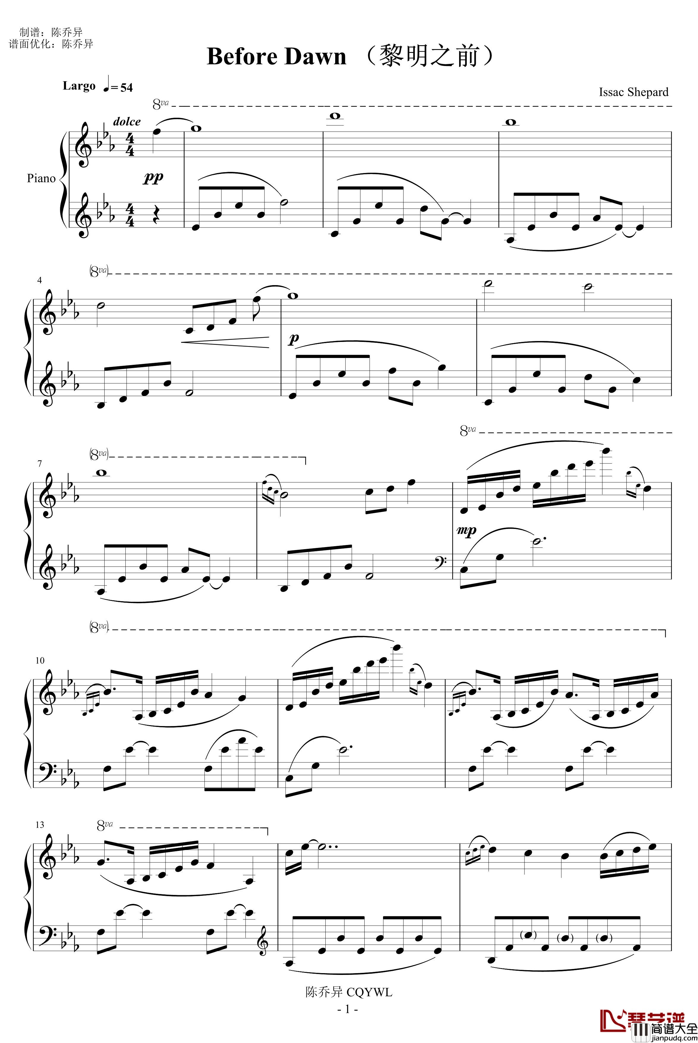 Before_Dawn钢琴谱_黎明之前_Issac_Shepard