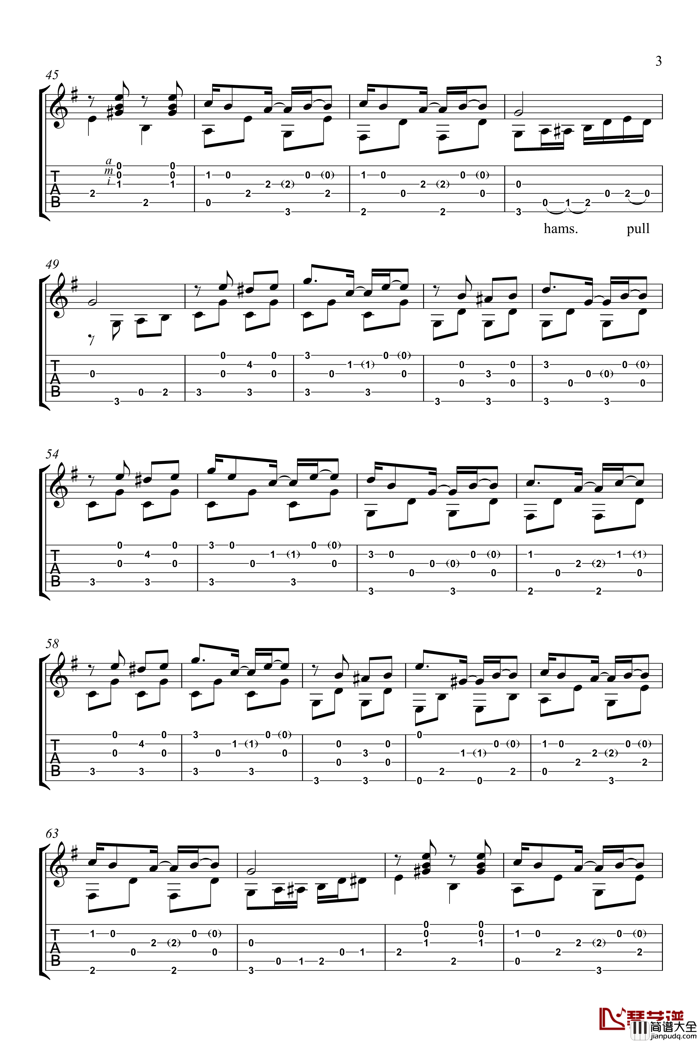 吉他练习曲钢琴谱_世界名曲