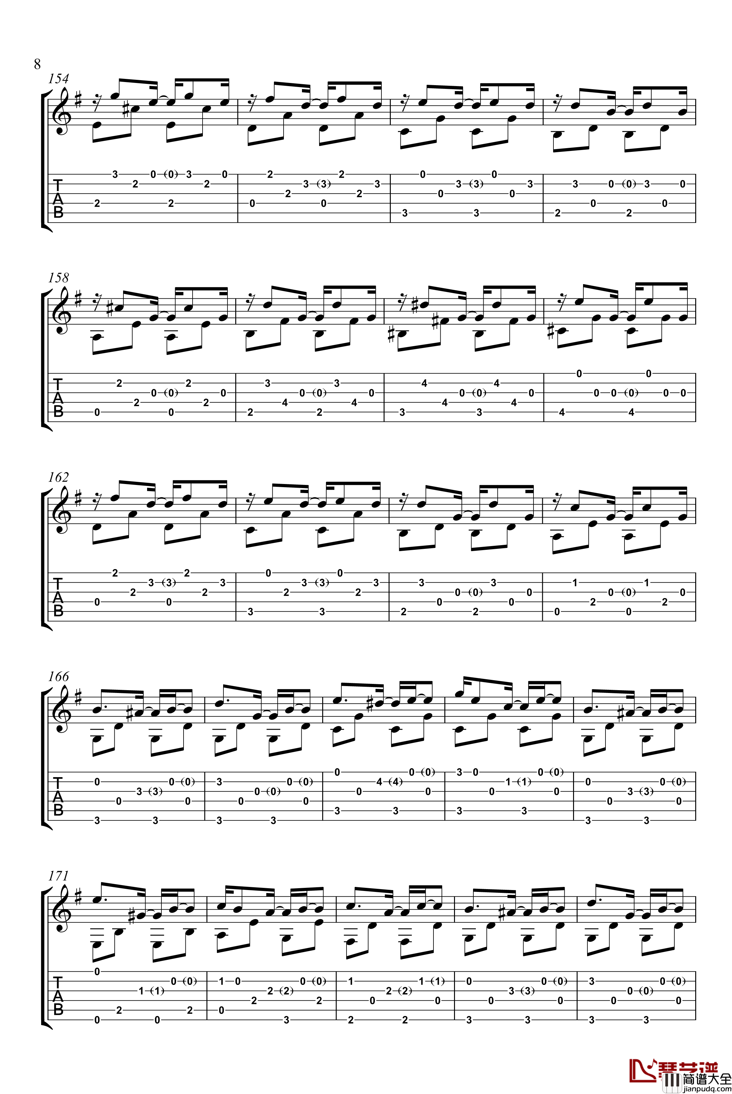 吉他练习曲钢琴谱_世界名曲