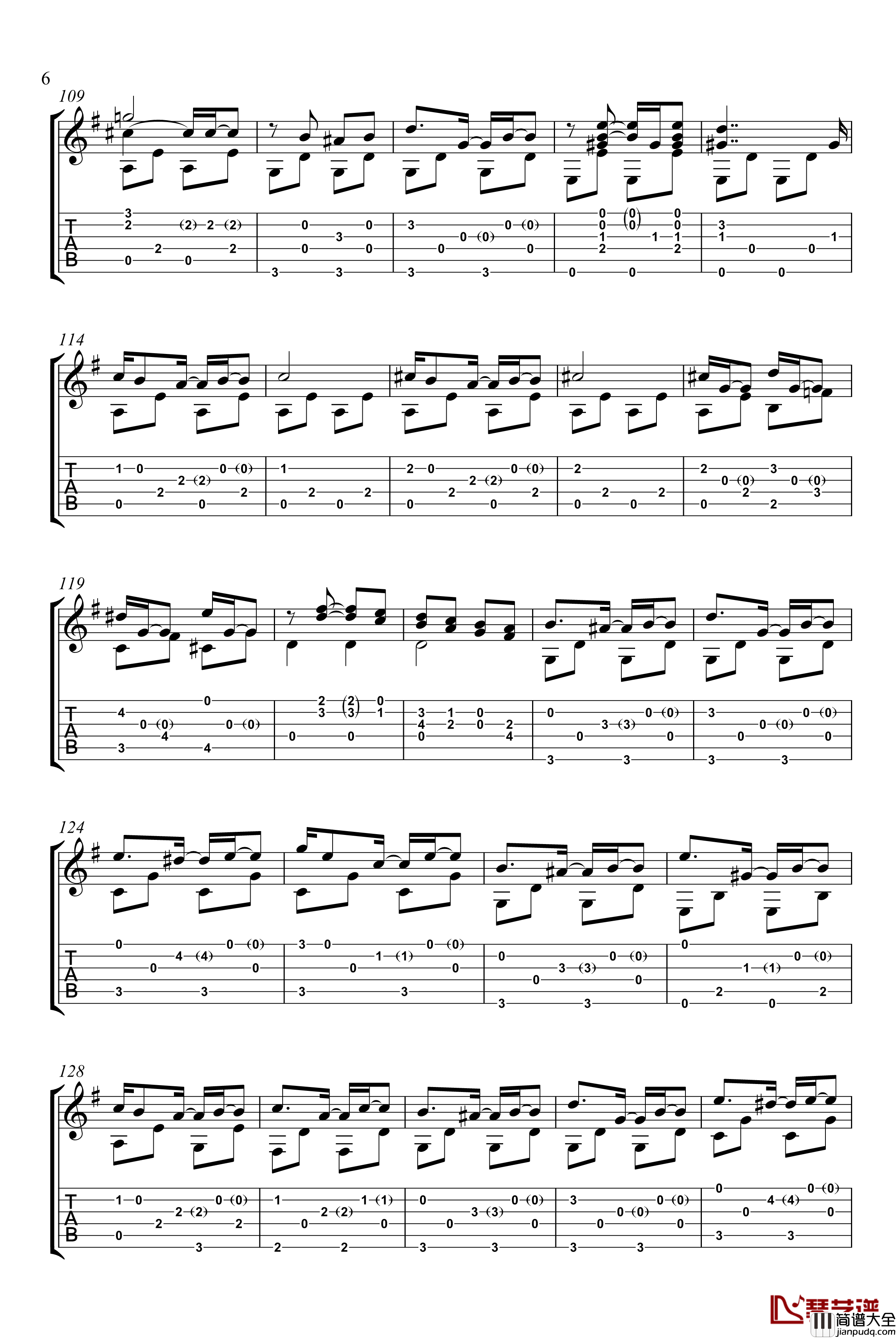 吉他练习曲钢琴谱_世界名曲